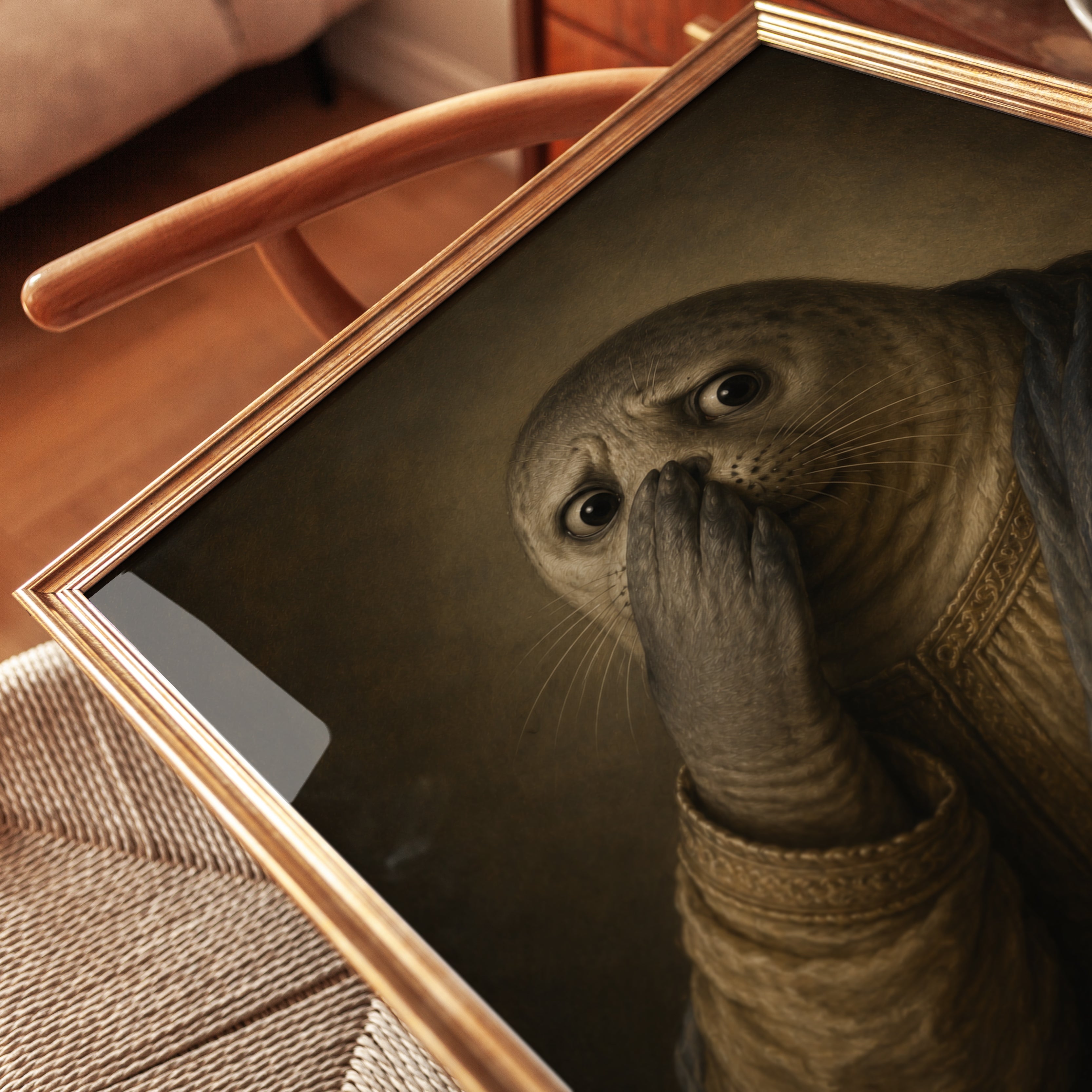 Funny Bathroom Poster Seal Portrait Print: Classical Renaissance - detail