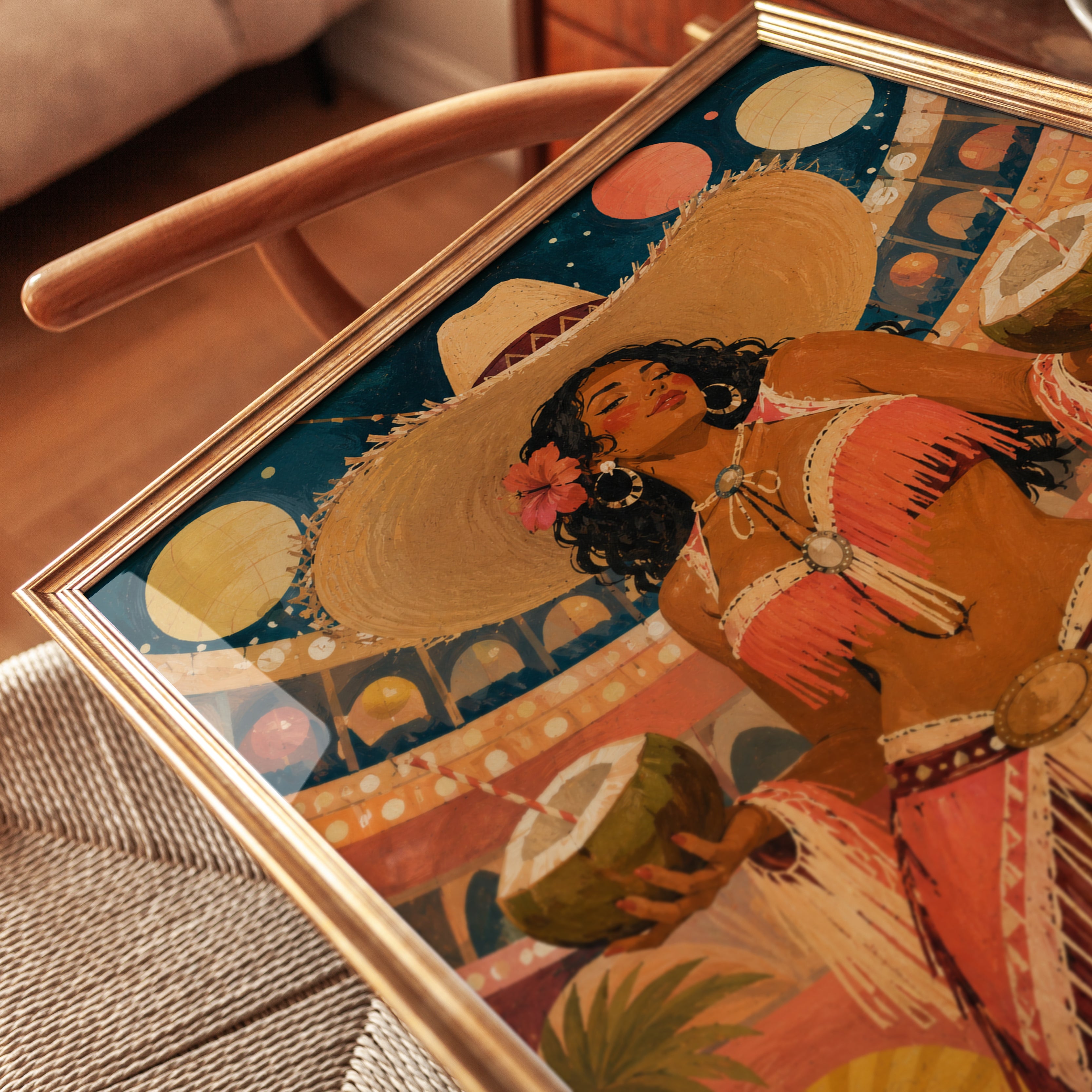 Mexican Fiesta Wall Art – Folk Art Woman Print - detail