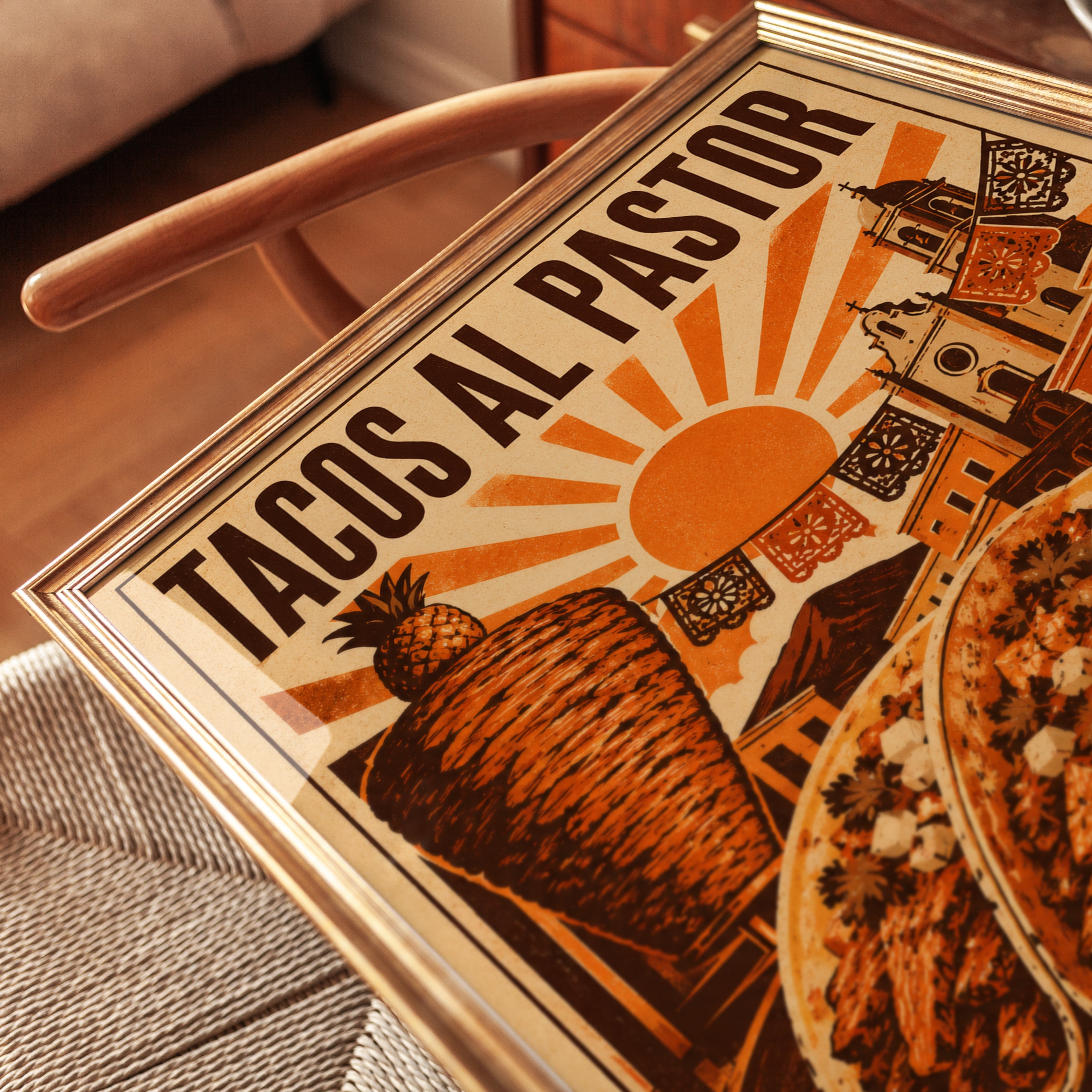 Tacos Al Pastor Print: Retro Mexican Food Poster - detail