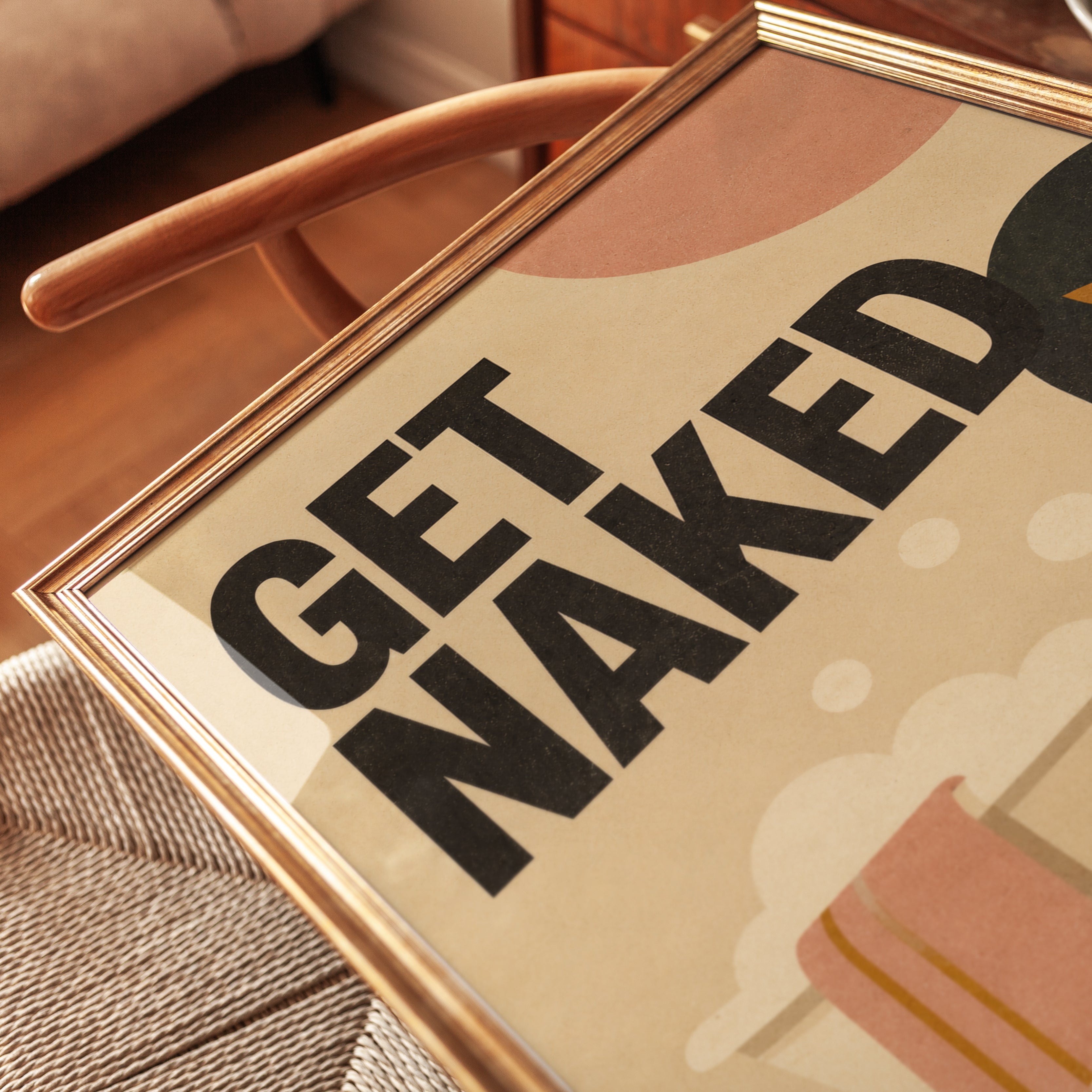 Get Naked Bathroom Print: Retro Mid-Century Bathtub Art (Unframed) - detail