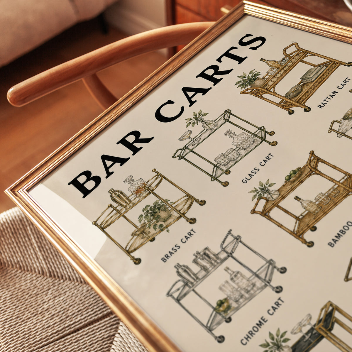 Bar Carts Collection Poster: Vintage Home Decor Reference Art - detail