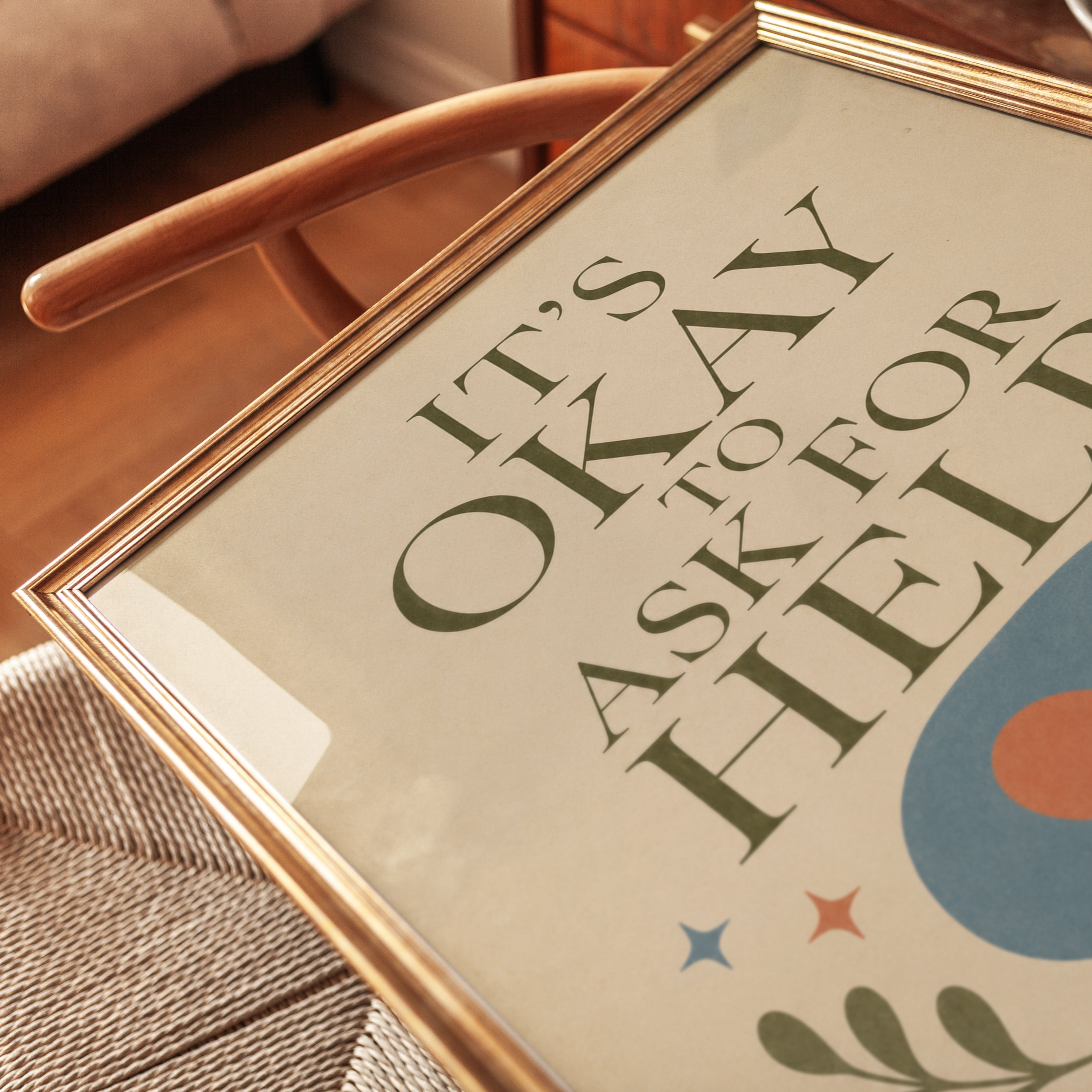 It's Okay to Ask for Help Typography Print: Retro Motivational Art - detail