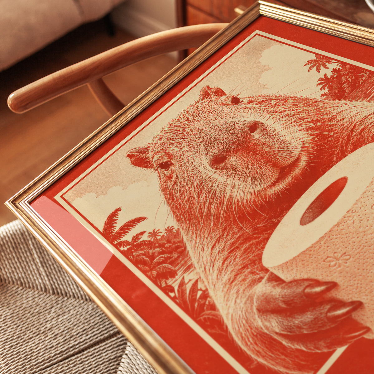 Capybara Wall Art: Quirky Retro Animal Print (Bathroom Decor) - detail