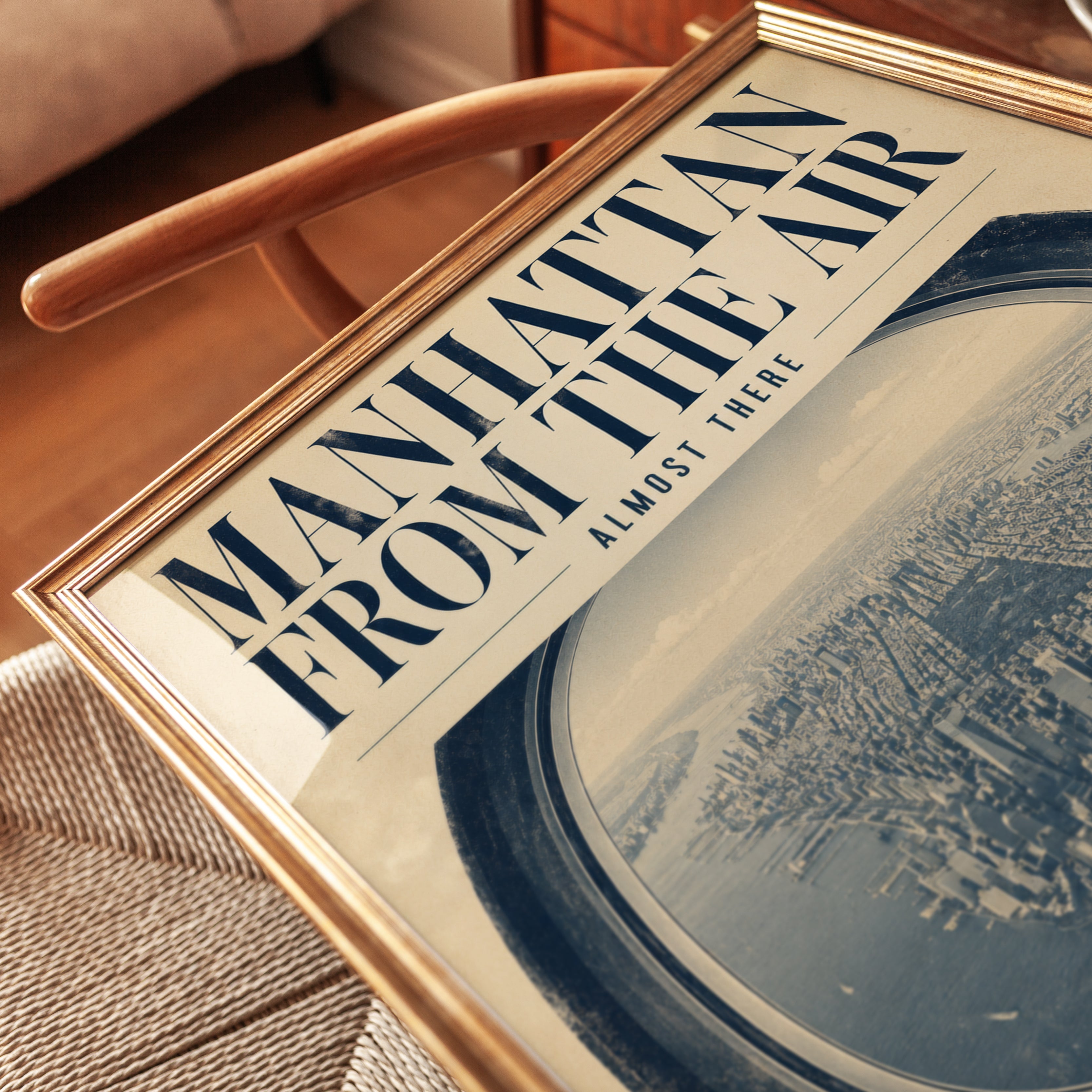Manhattan Aerial View Poster: Vintage Travel Art Print - detail