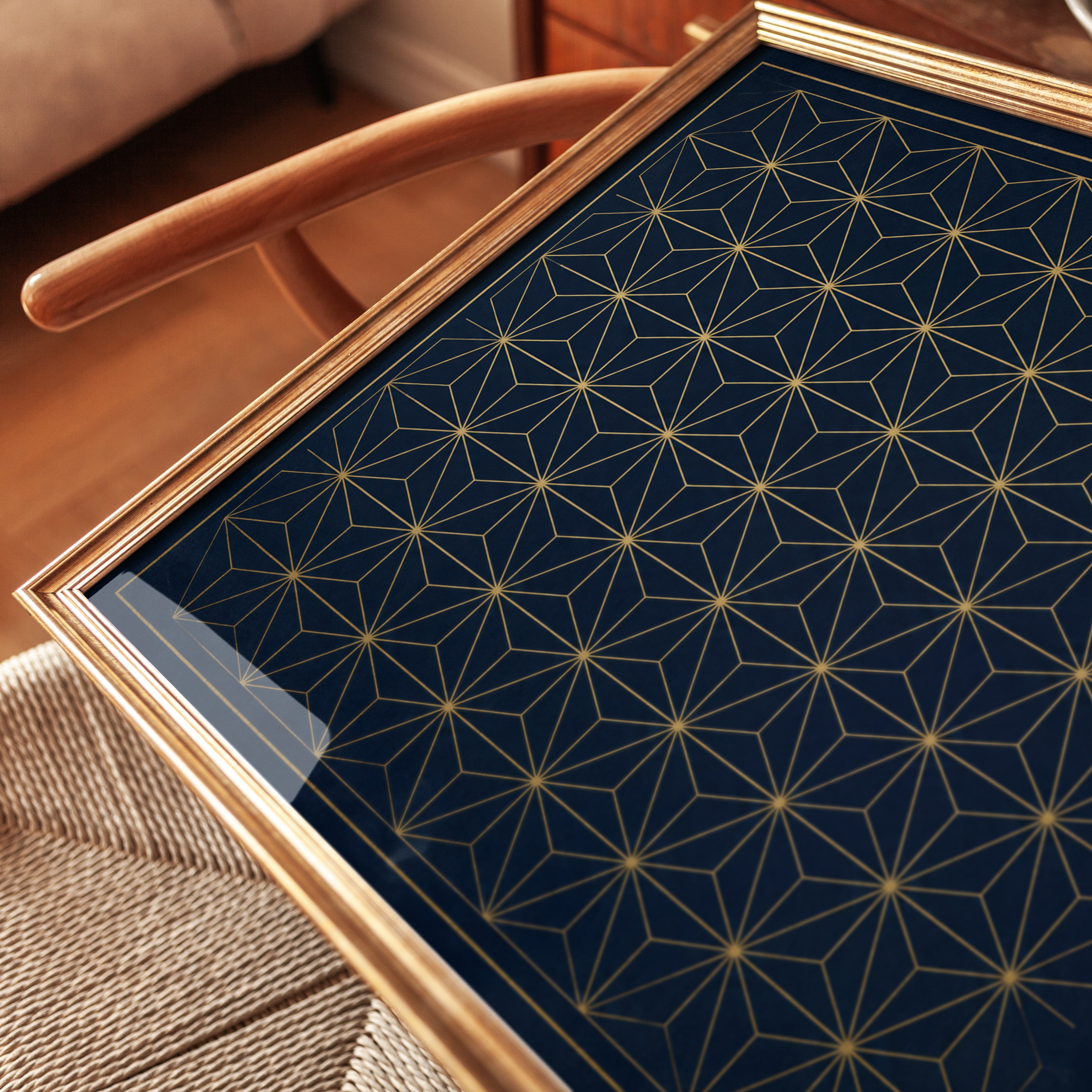 Asanoha Pattern Print: Japanese Inspired Wall Art (Navy & Gold) - detail