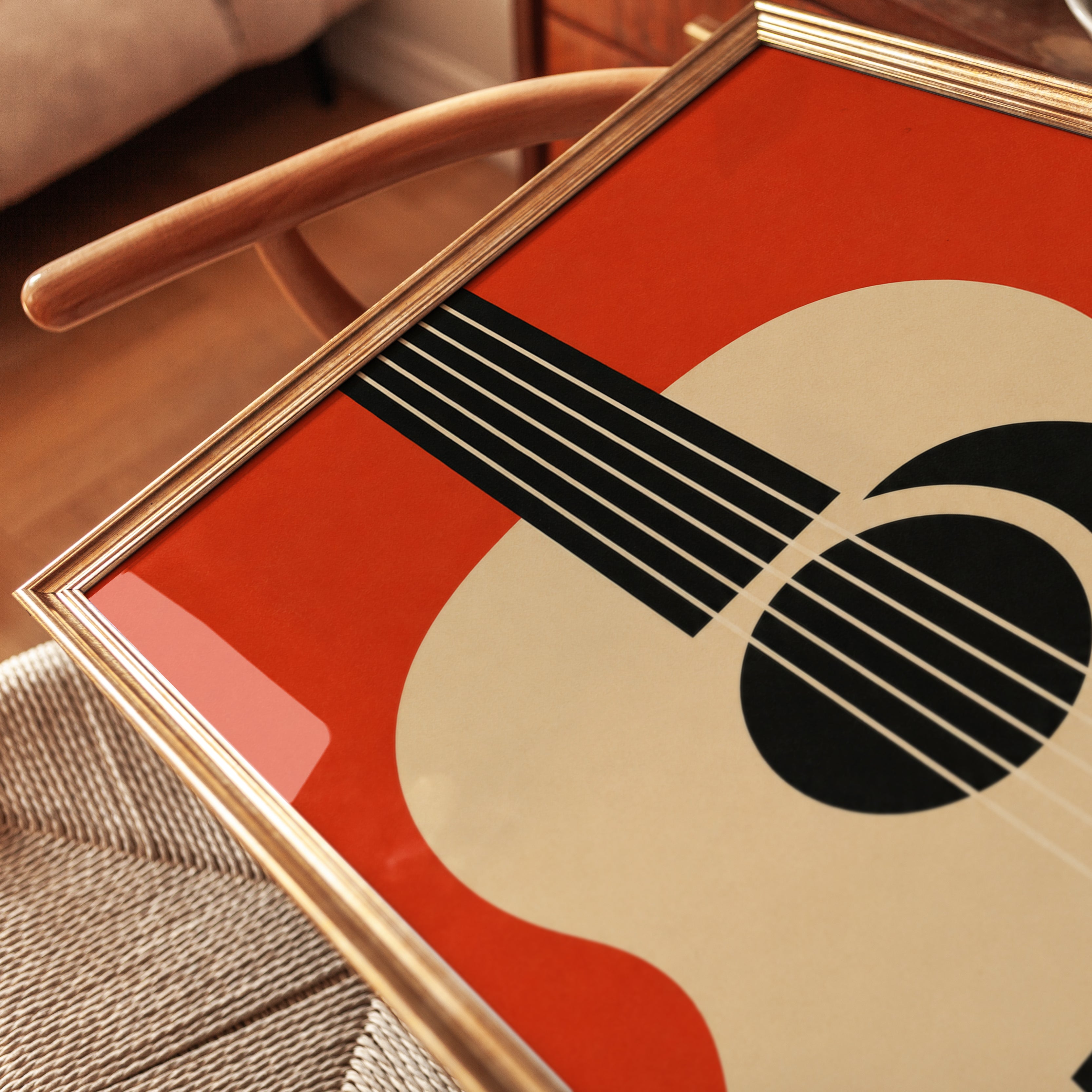 Acoustic Guitar Art Print — Mid-Century Modern Design - detail