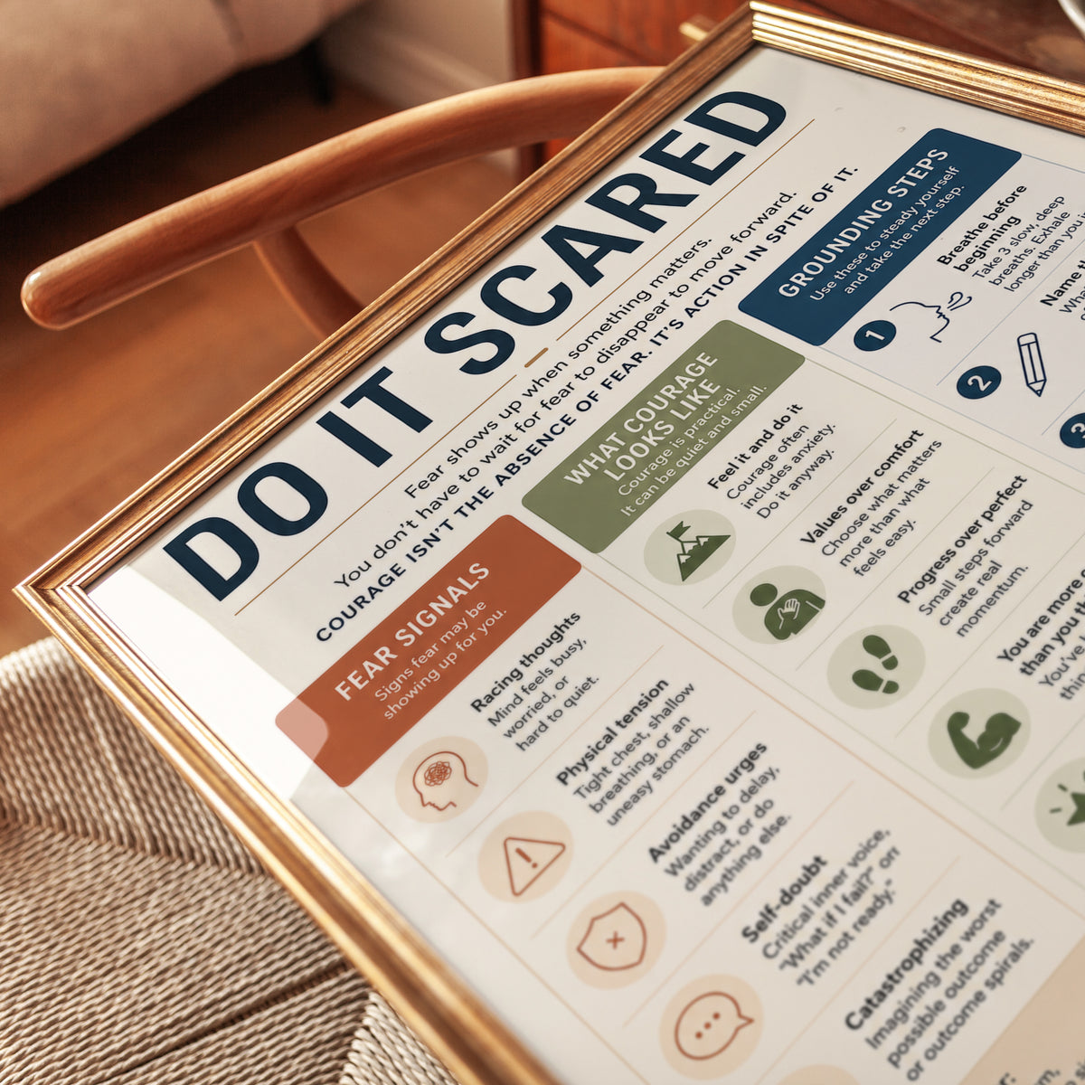 Do It Scared Motivational Print: Courage Guide for Fear and Confidence - detail