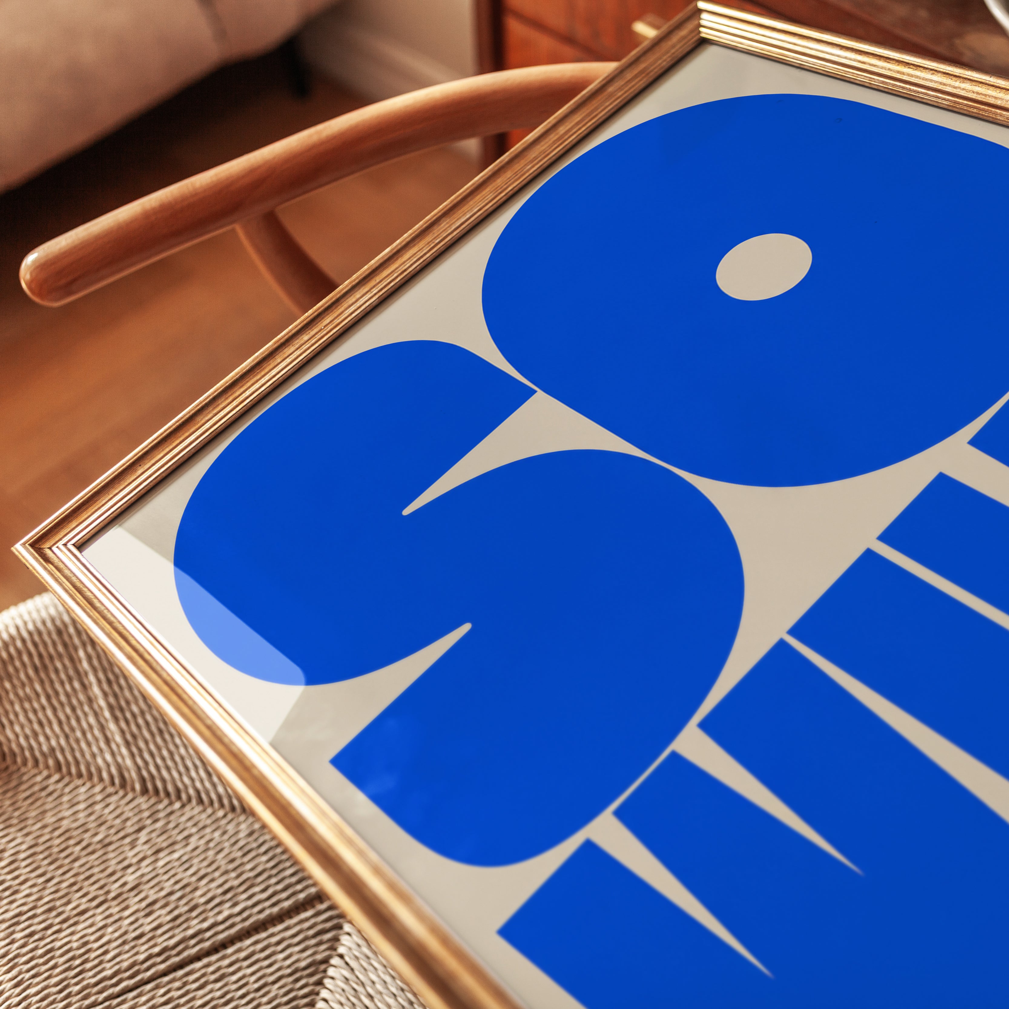 So What Typography Print — Bold Blue Modern Letter Art - detail