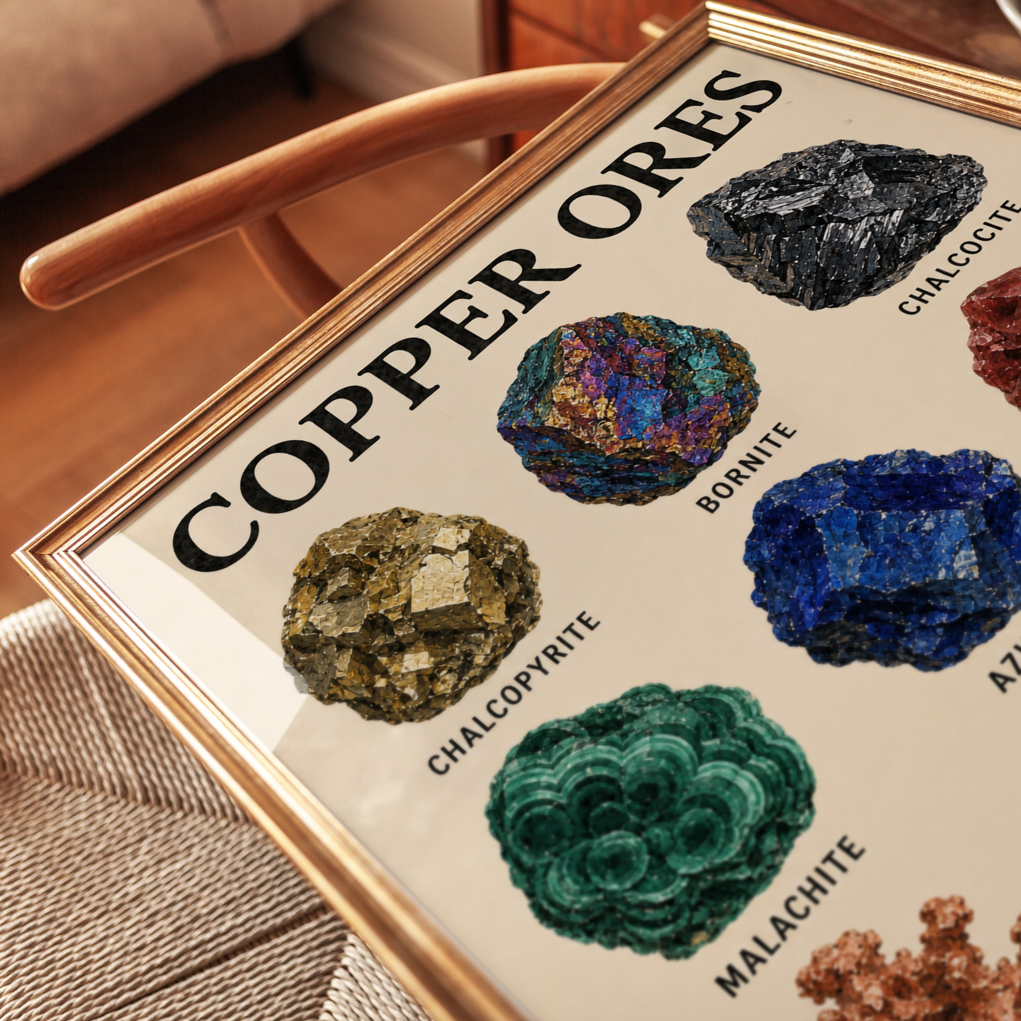 Copper Ores Minerals Chart: Educational Science Poster - detail