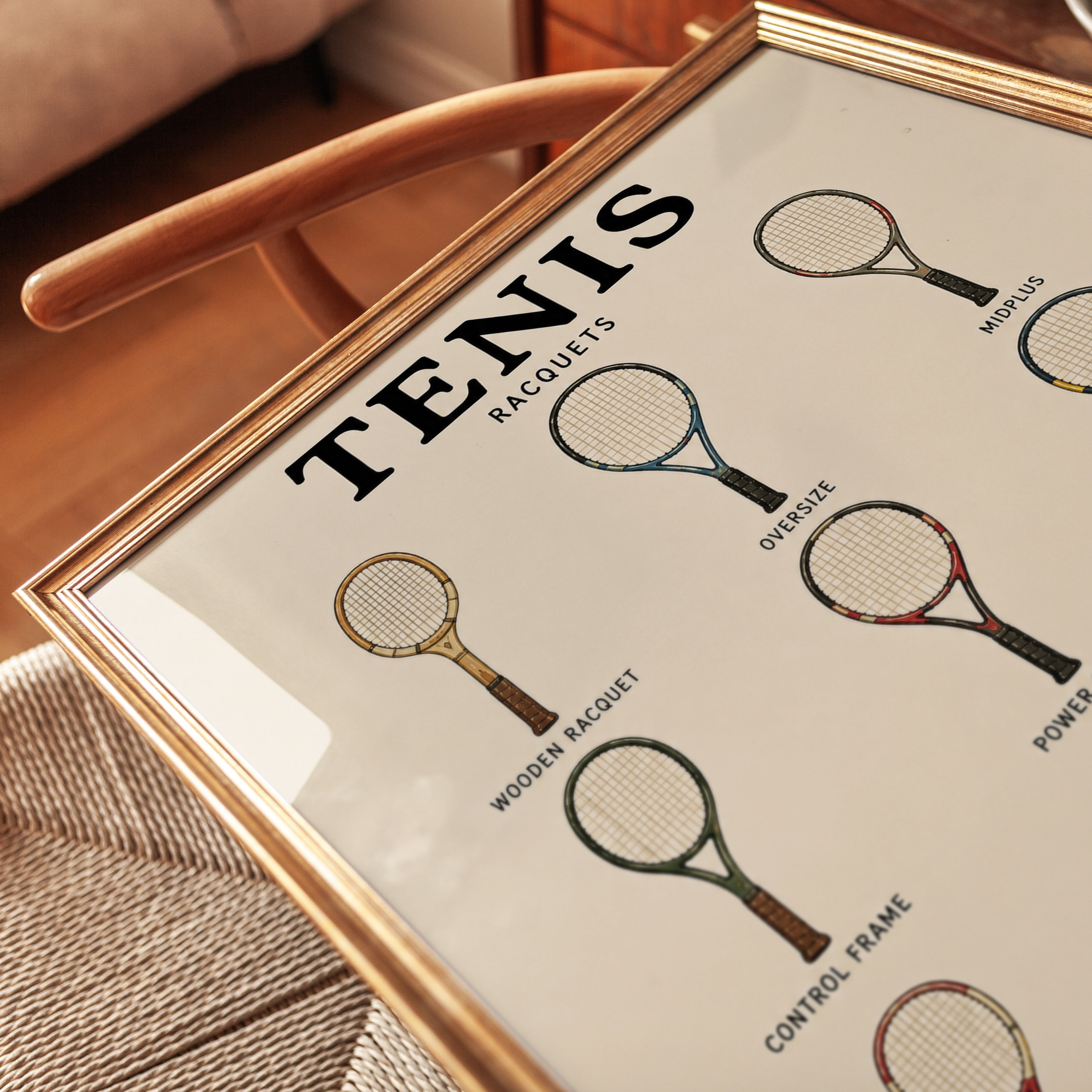 Tennis Racquets Chart Print — Vintage Sports Illustration - detail