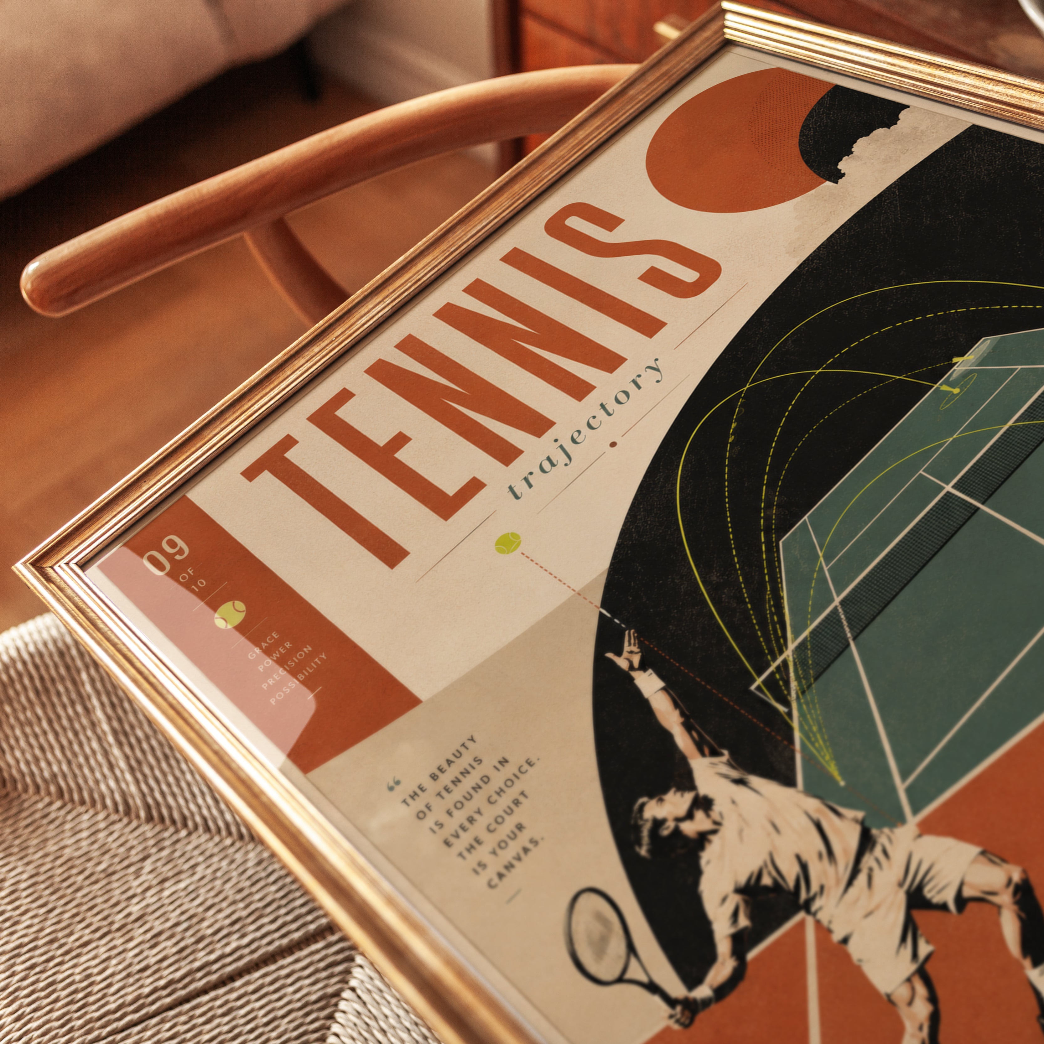 Tennis Poster Print: Retro Game Room Art (Vintage Infographic Design) - detail