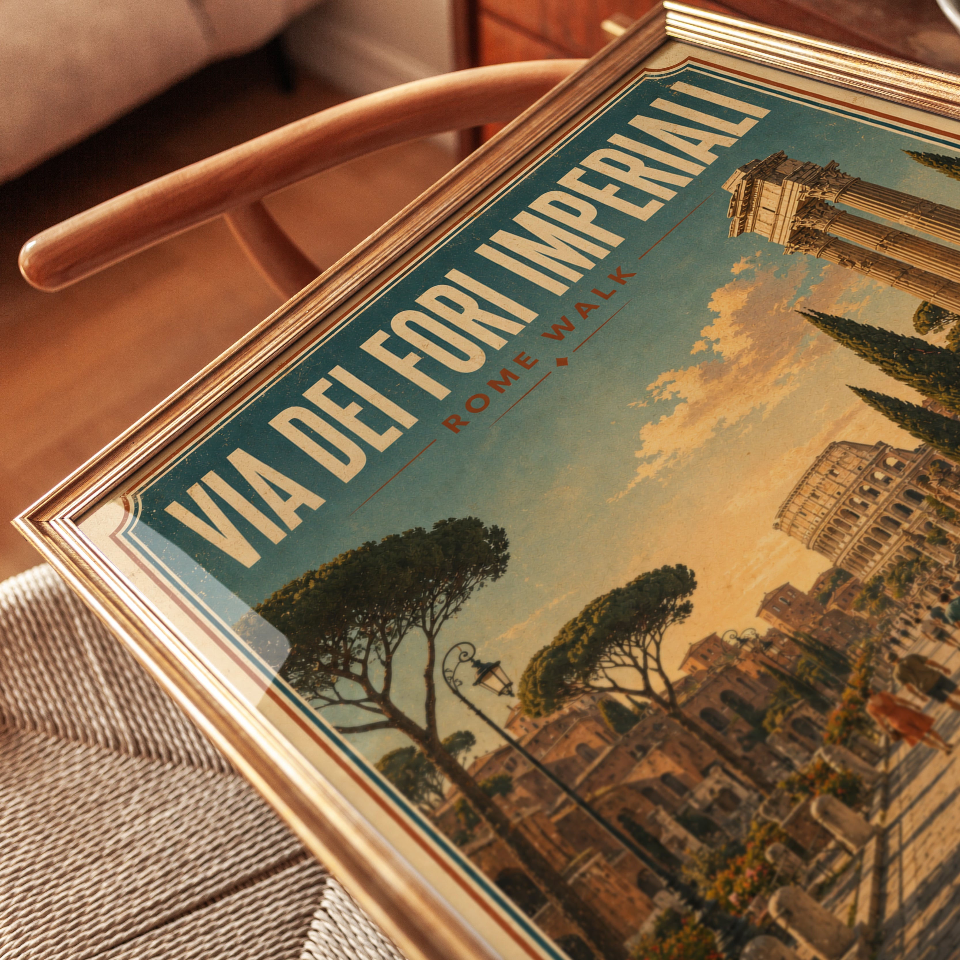 Vintage Rome Travel Poster – Colosseum Italian Print - detail