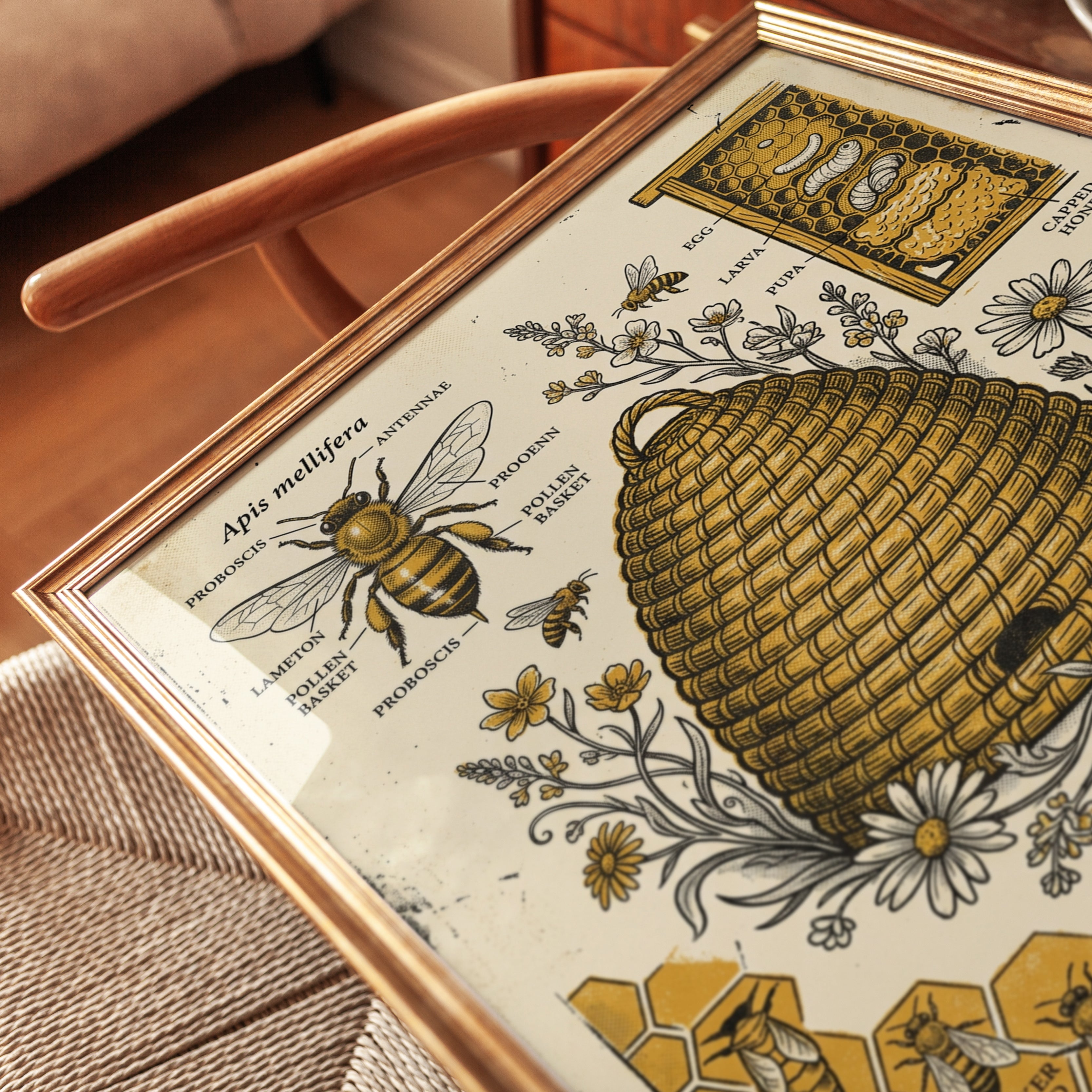 Honeybee Diagram Print — Vintage Scientific Illustration - detail