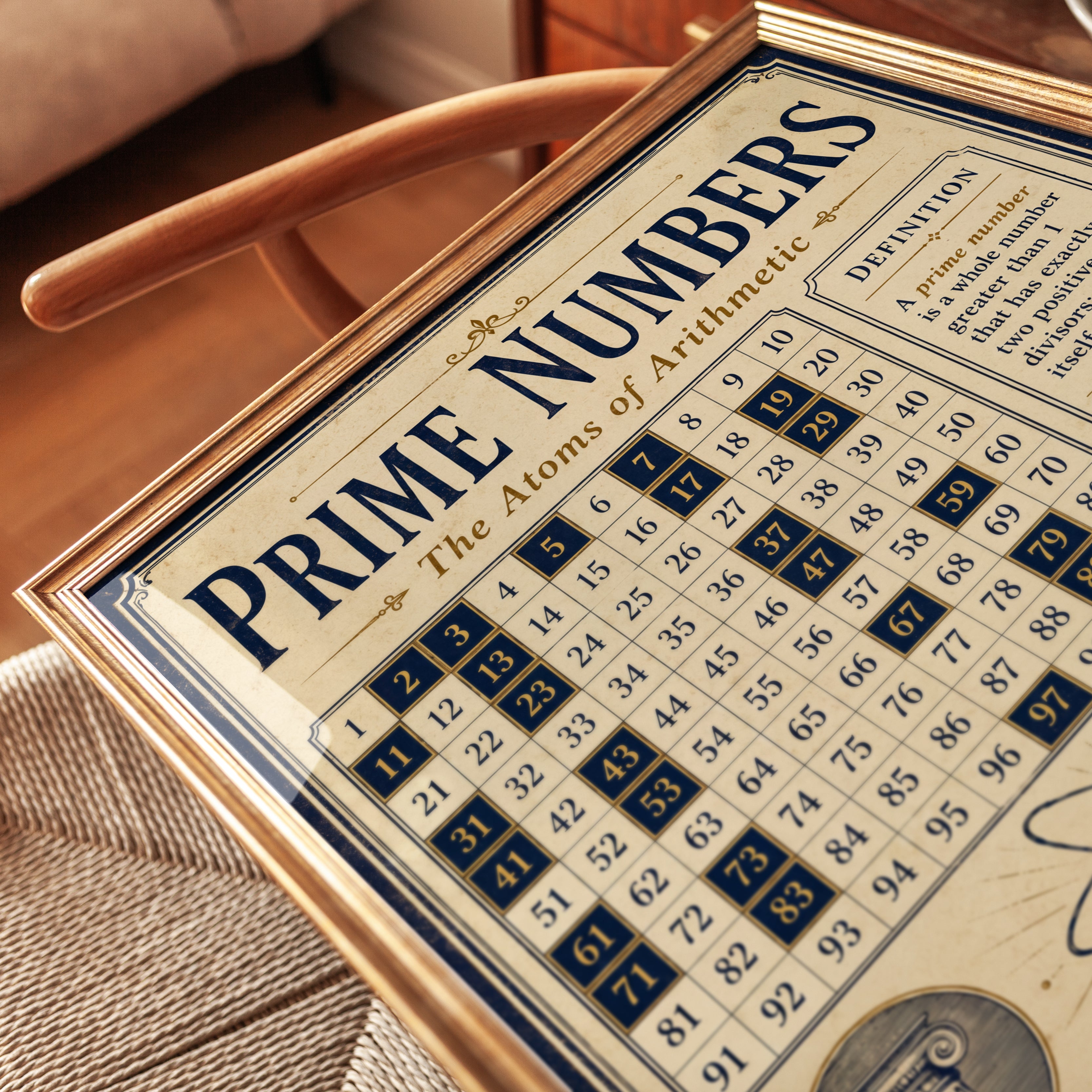 Vintage Prime Numbers Poster – Math Chart - detail