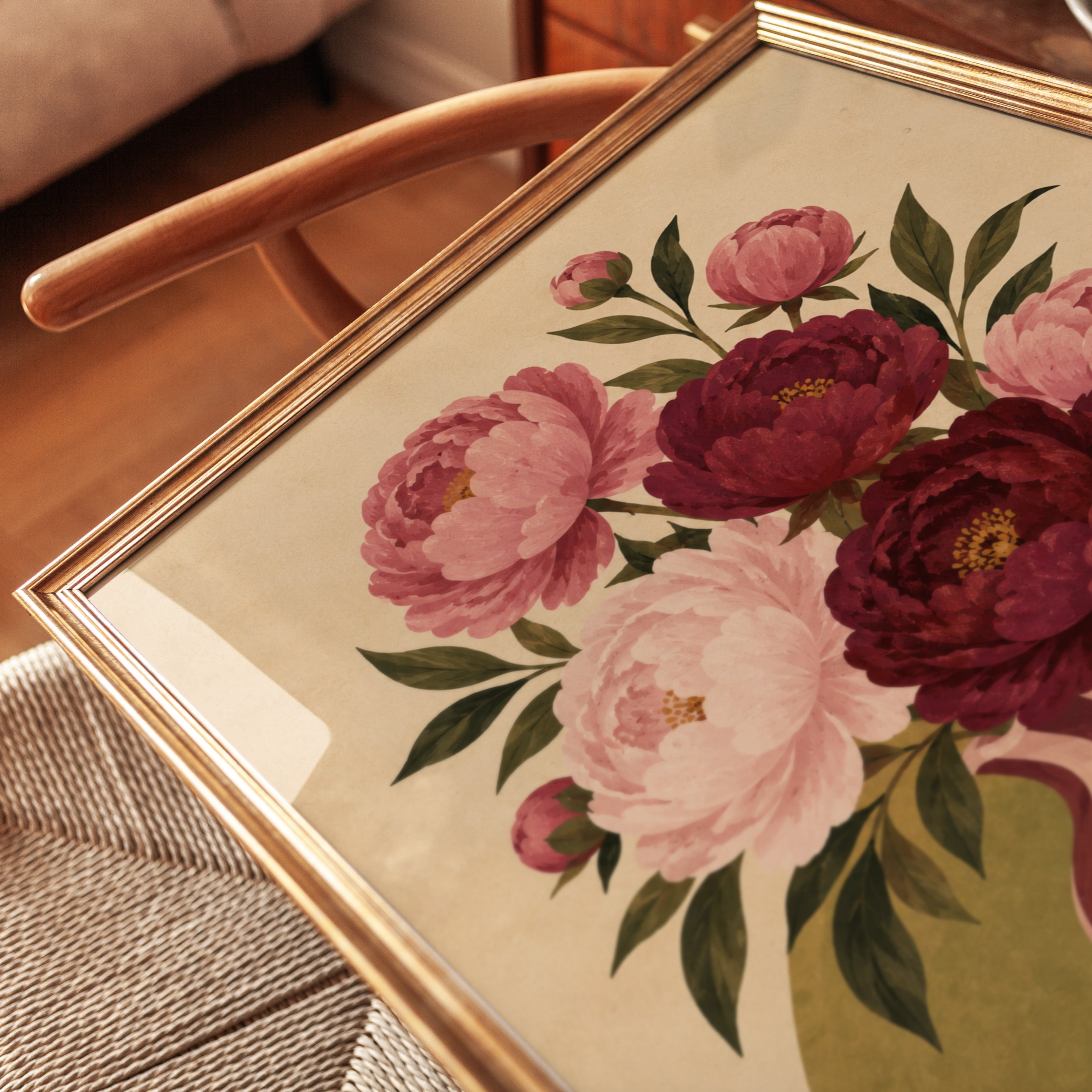 Peony Vase Wall Art – Vintage Floral Print - detail