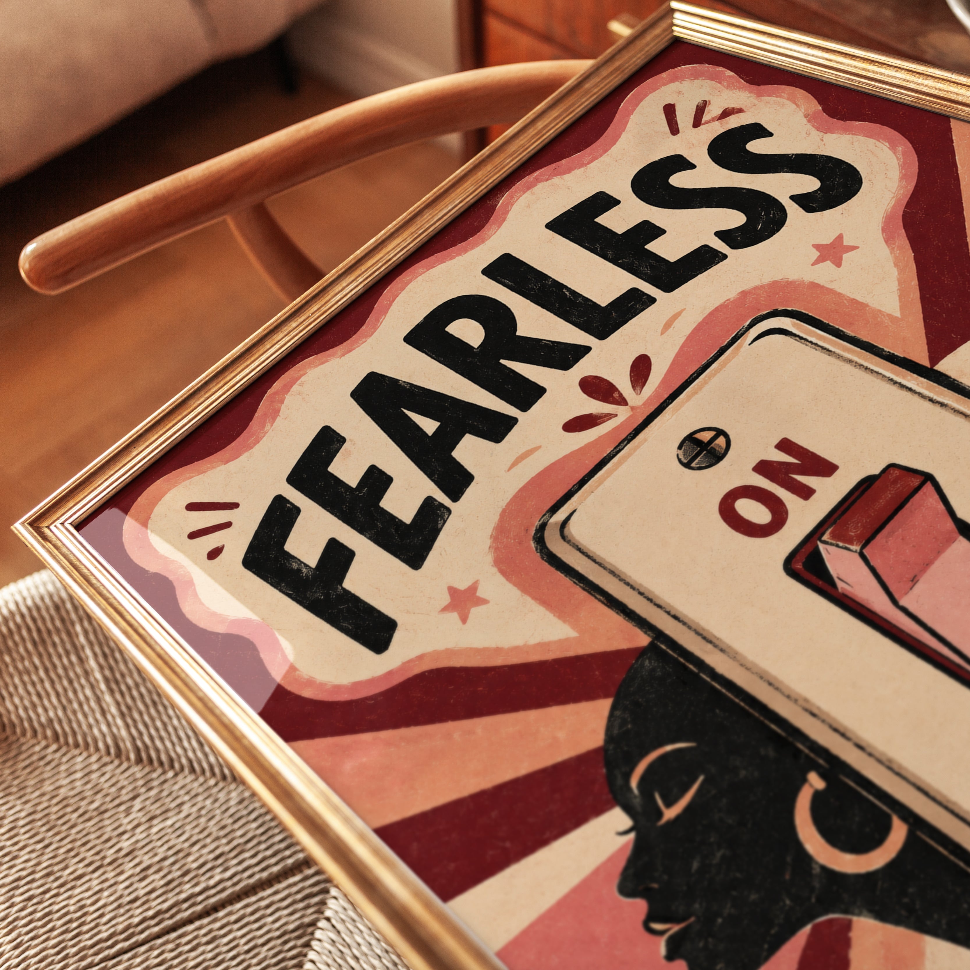 Fearless Feminist Art Print: Retro Empowerment Poster - detail