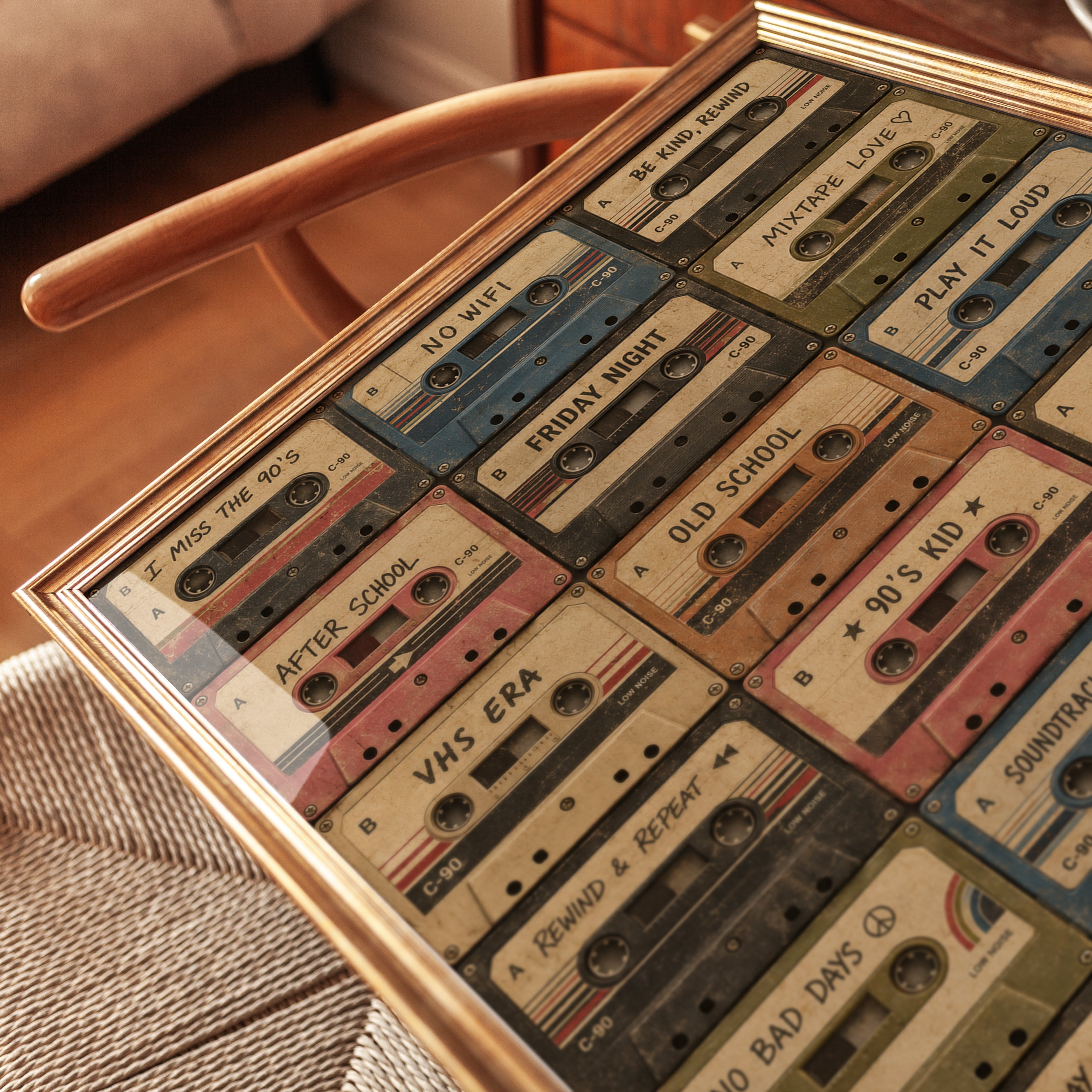 Retro Cassette Tape Print: 90s Nostalgia Music Wall Art - detail