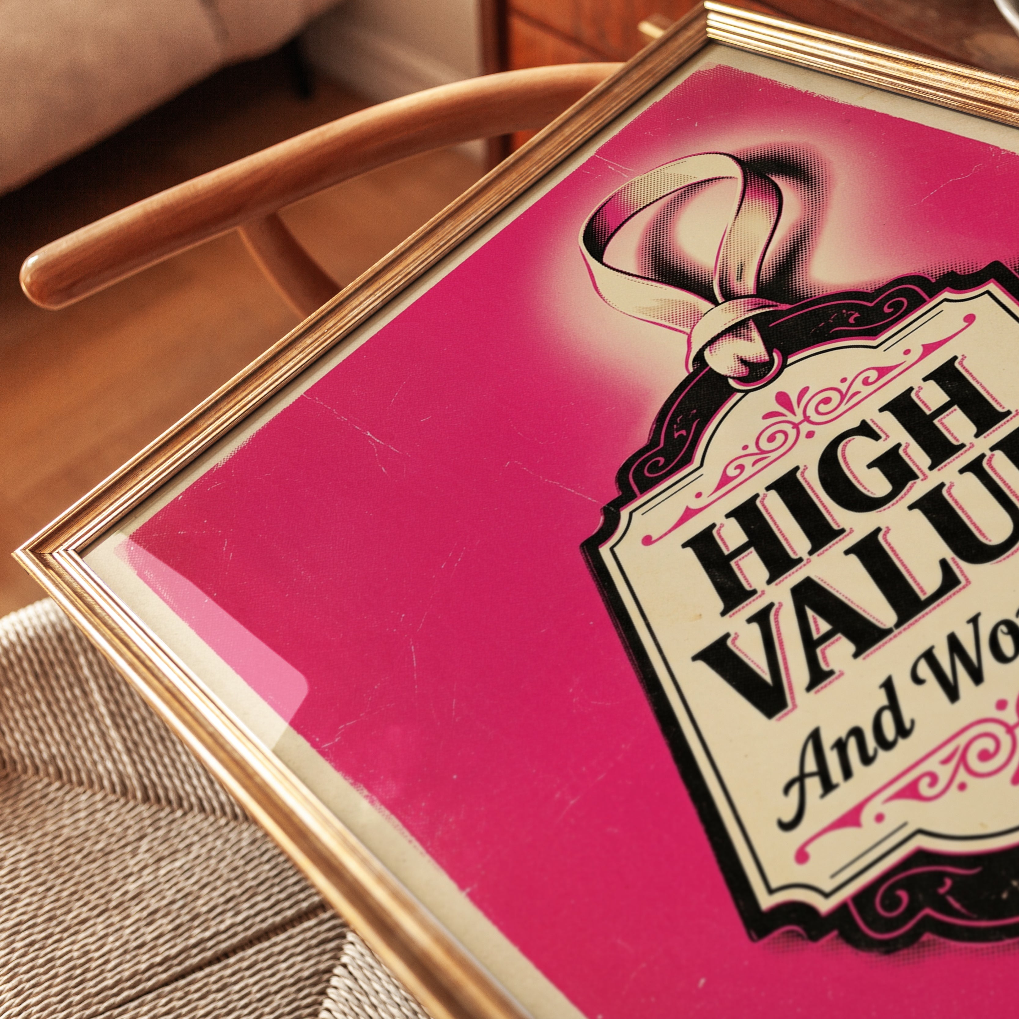 High Value Price Tag Art Print: Retro Pink Typography Poster - detail