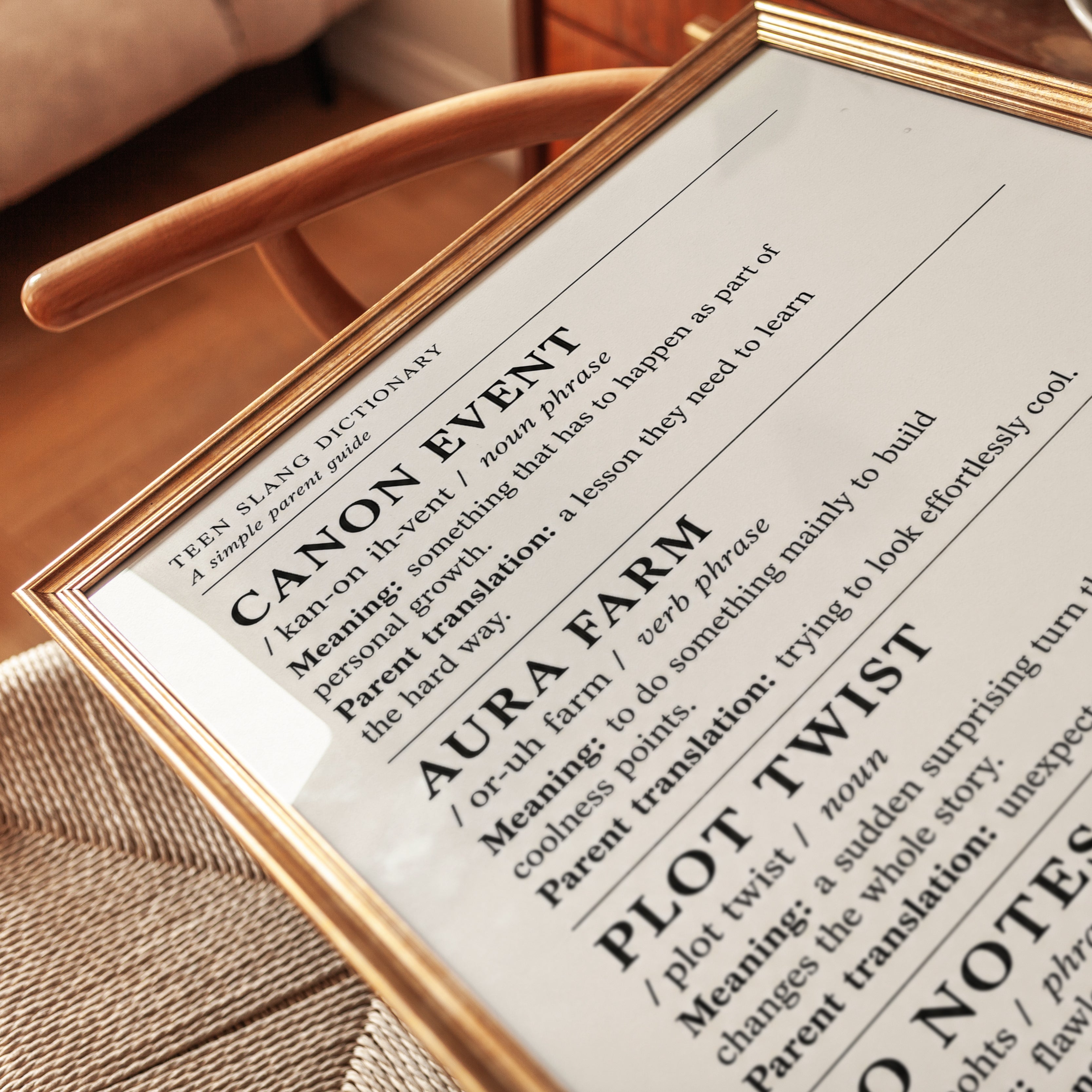 Teen Slang Dictionary Print: Minimalist Typographic Wall Art - detail