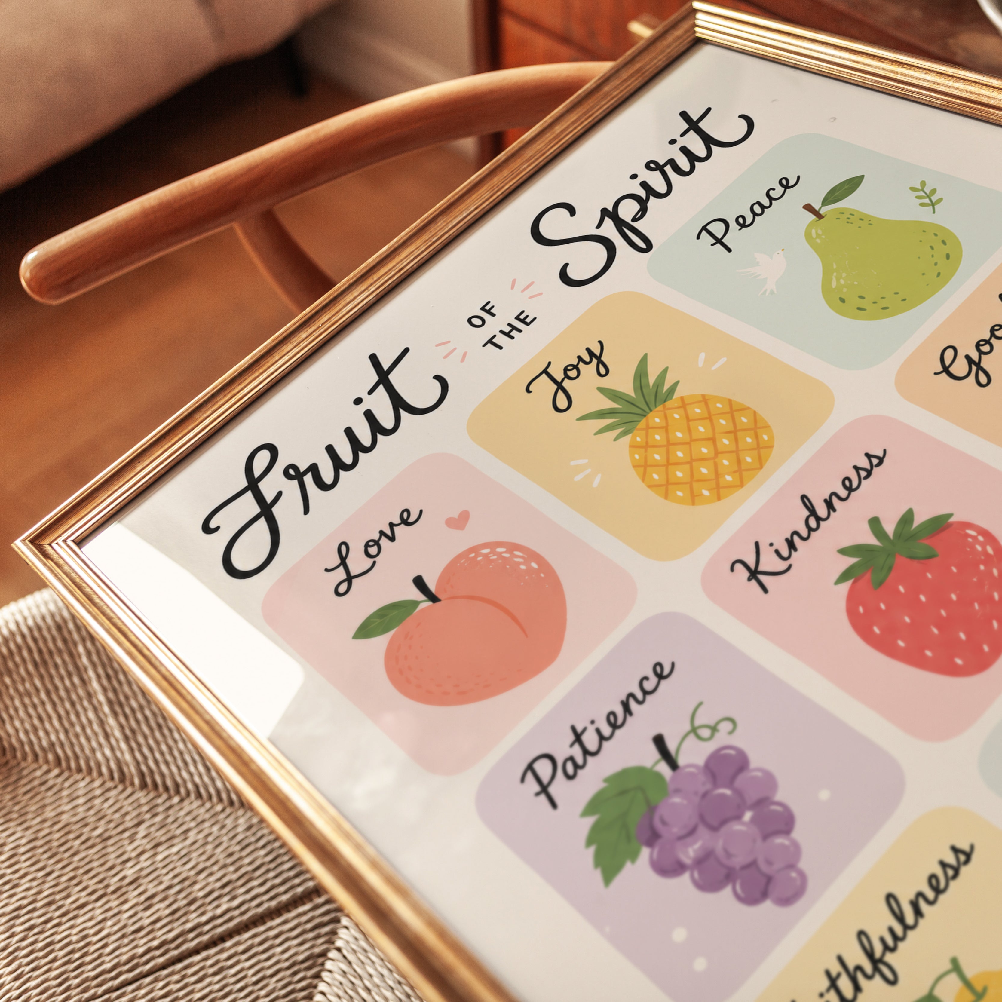 Fruit of the Spirit Print: Christian Nursery and Kitchen Wall Art - detail