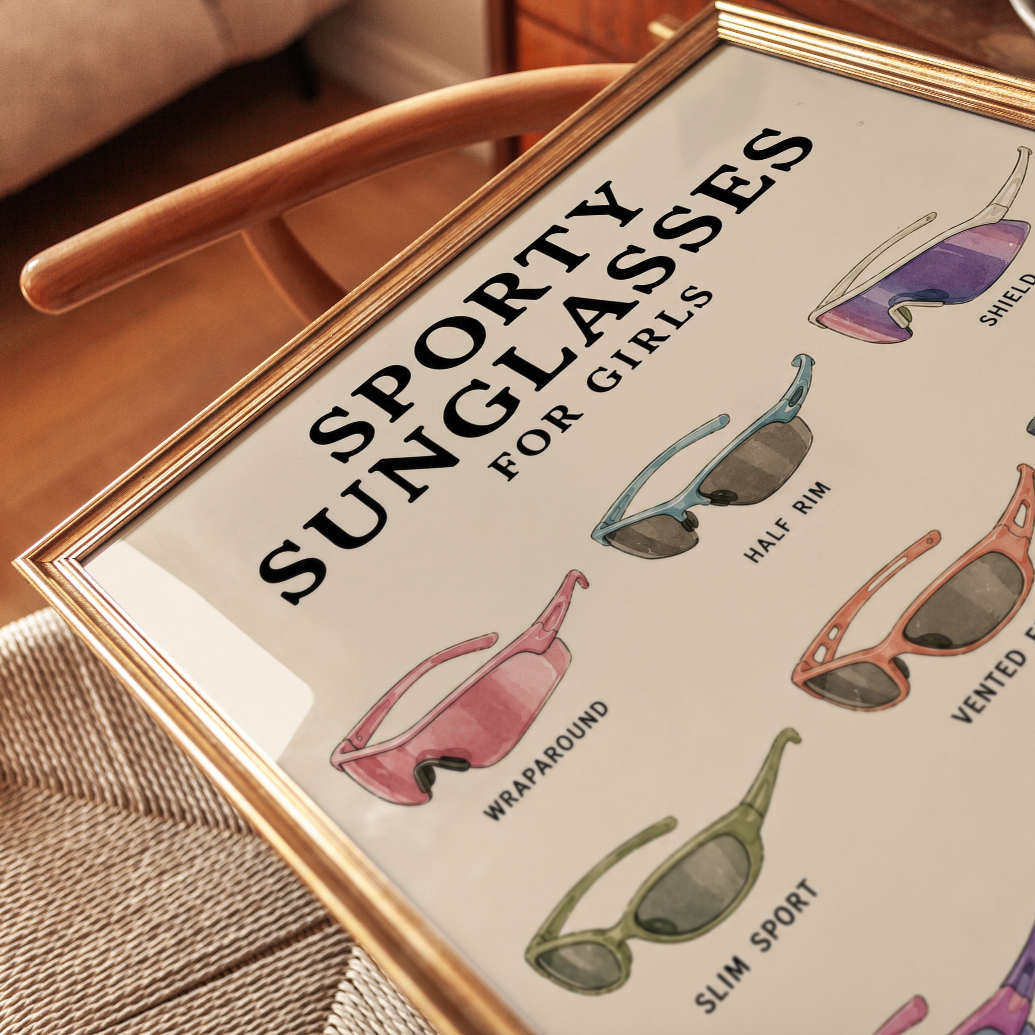 Sporty Sunglasses for Girls Art Print: Vintage Guide Poster - detail