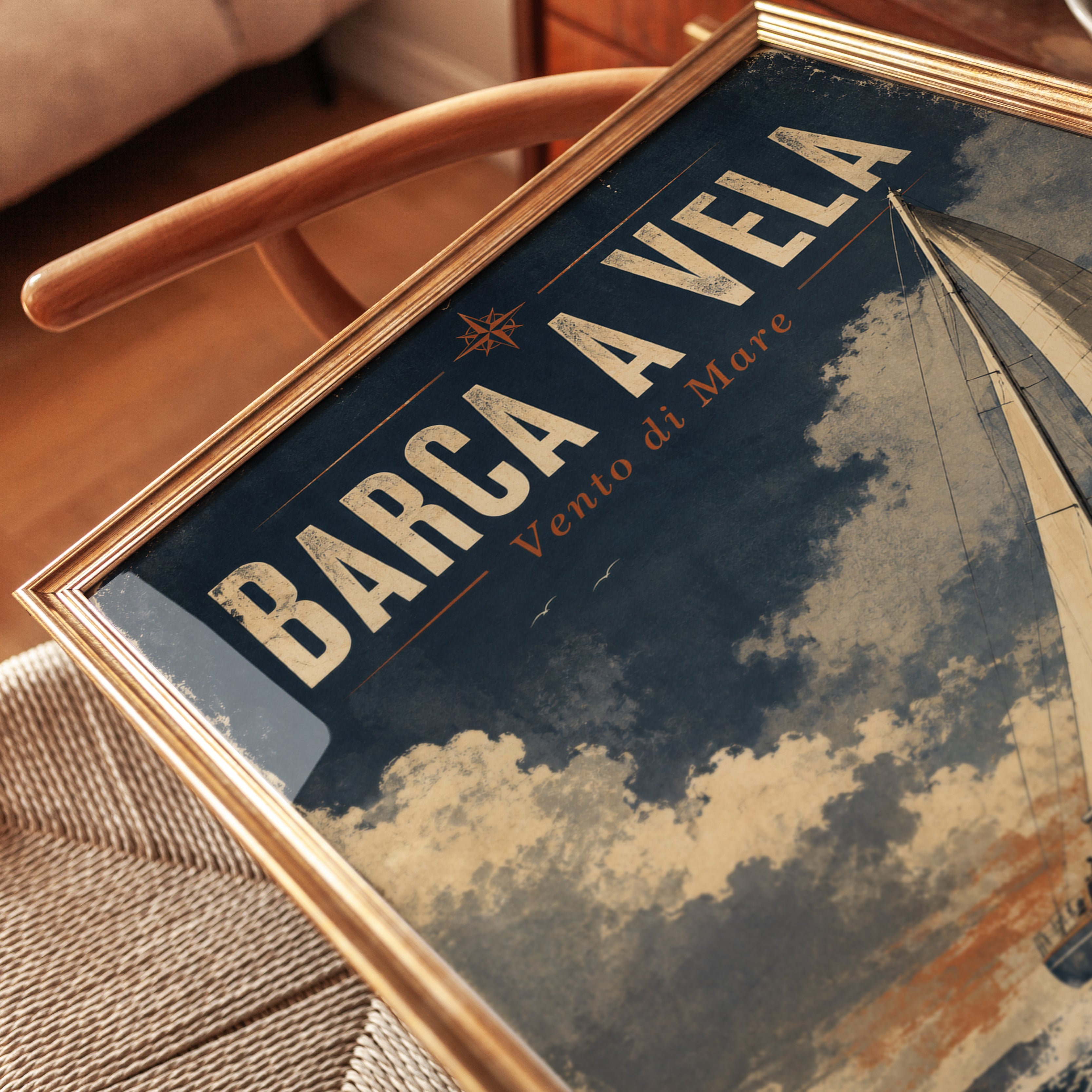 Vintage Italian Sailing Poster: Navy Blue Nautical Wall Art - detail