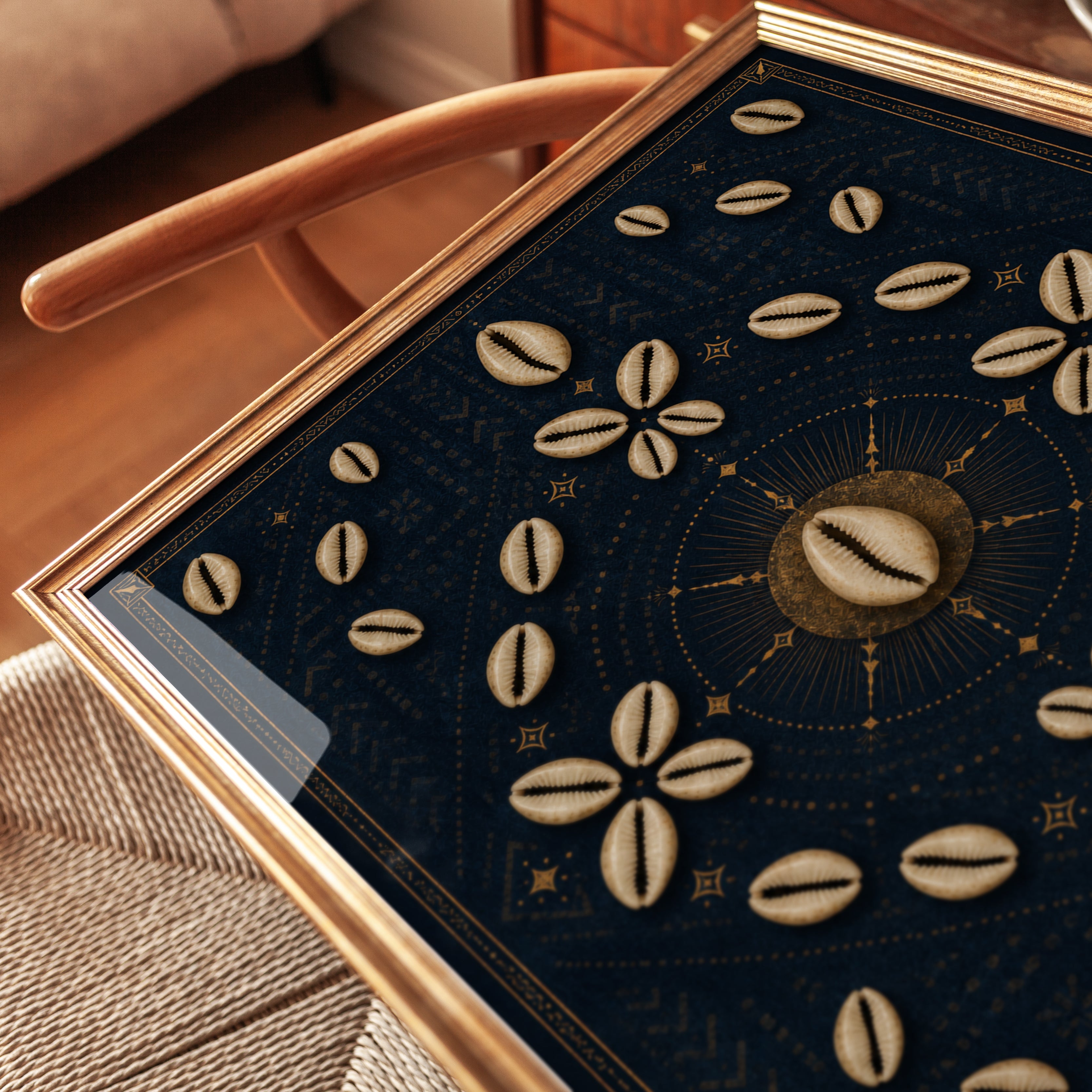 Celestial Mandala Wall Art – Cowrie Shell Print - detail