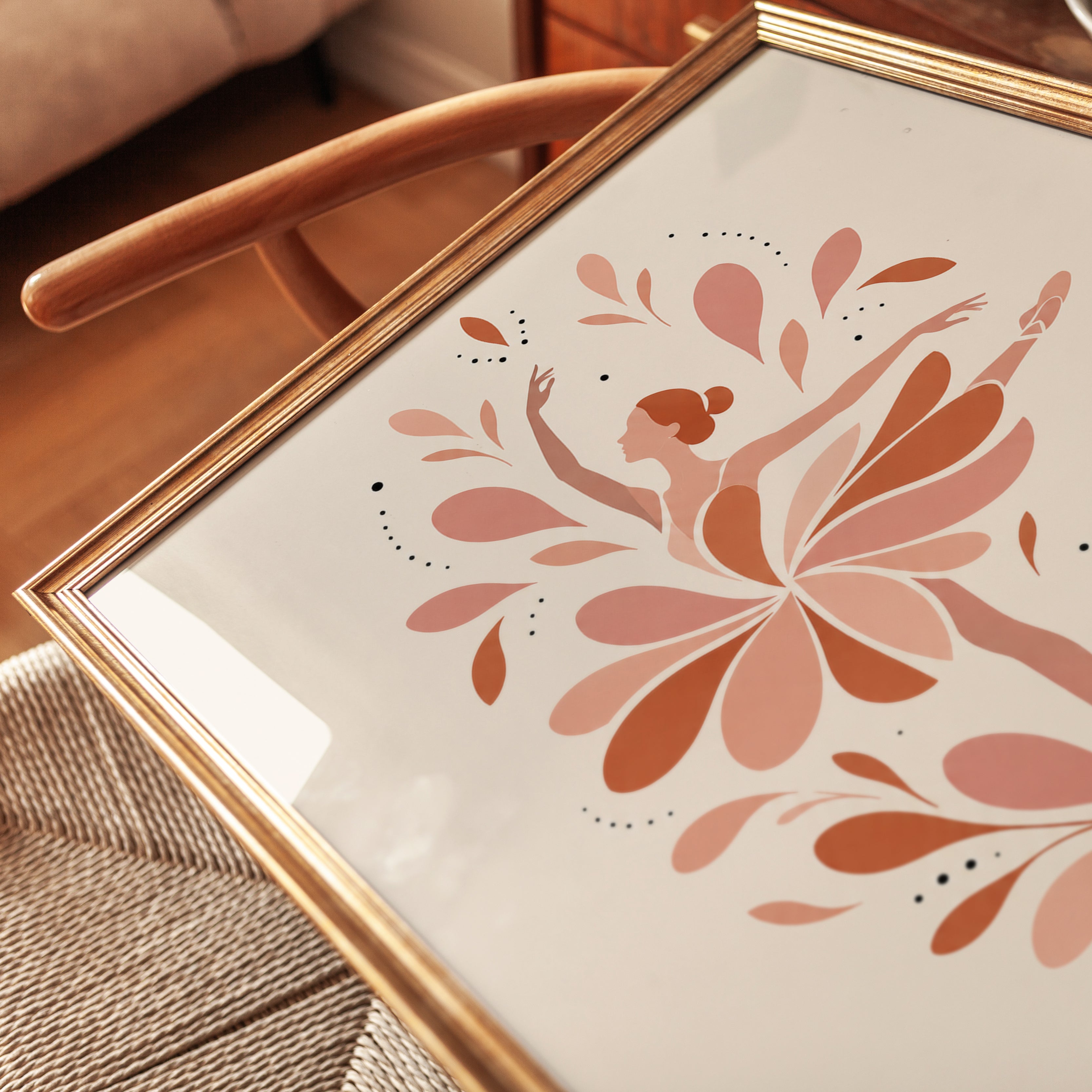 Fleurs De Danse Art Print: Art Deco Dancer in Terracotta Blooms - detail