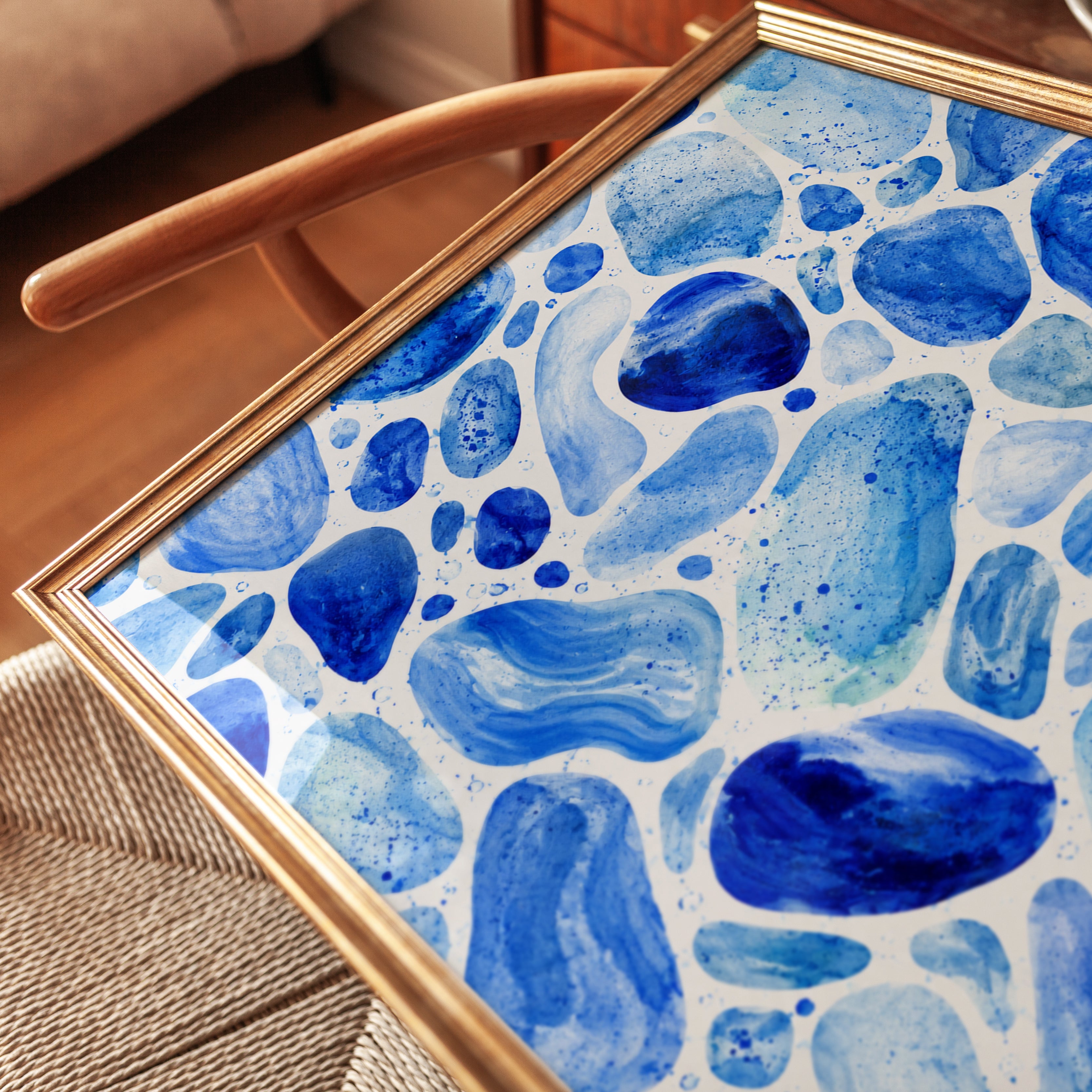 Blue Abstract Pebbles Print – Organic Stone Art - detail