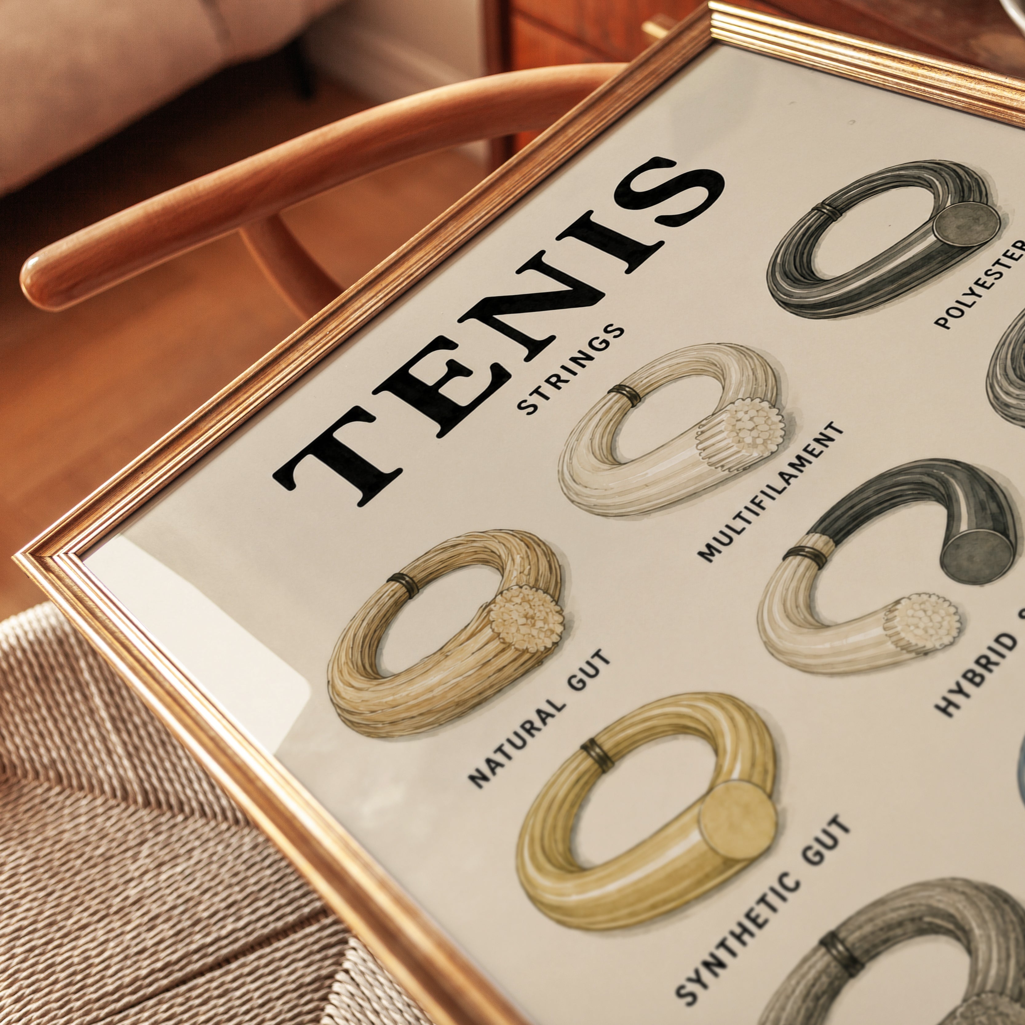 Tennis Strings Poster: Vintage Educational Sports Chart - detail