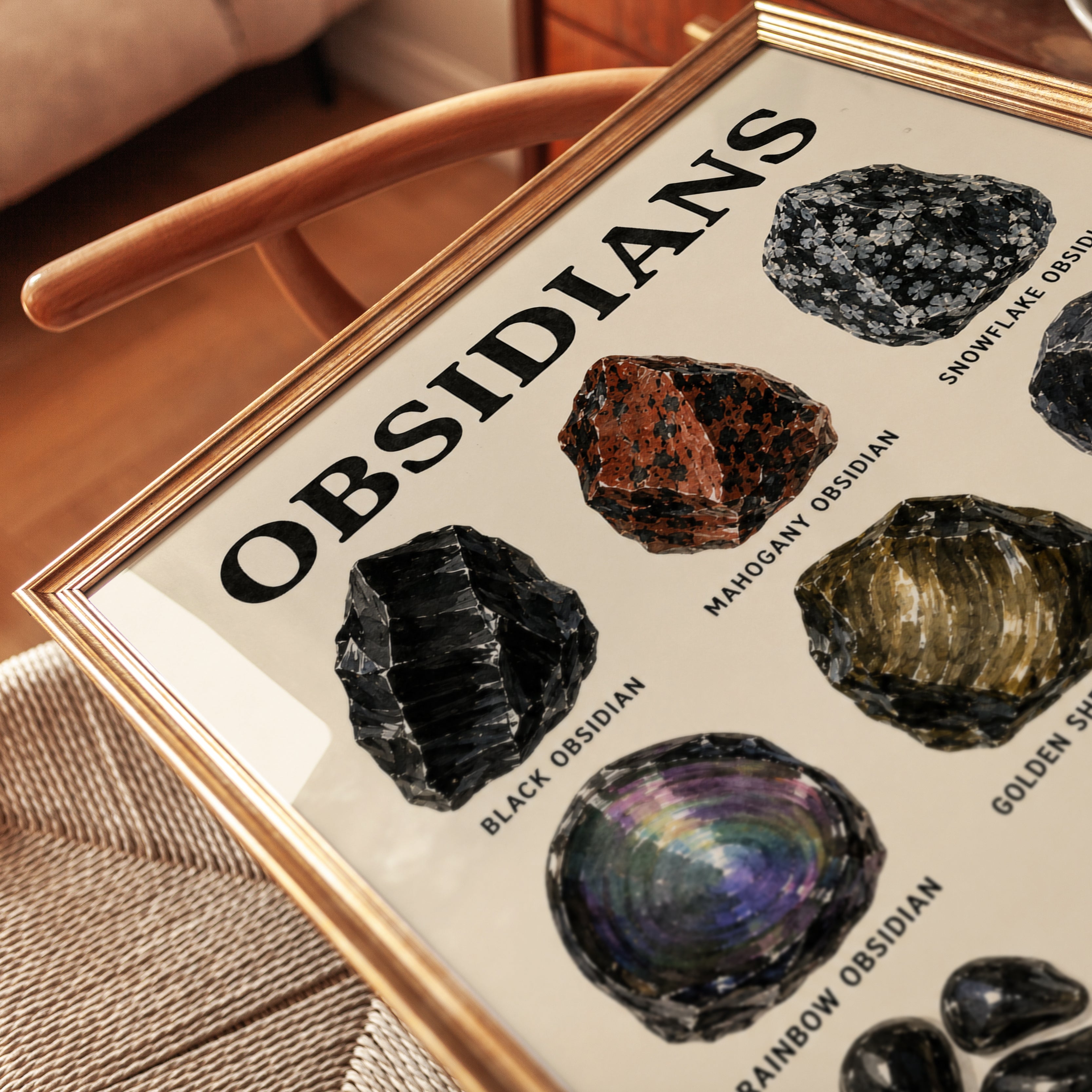Obsidian Types Educational Poster: Vintage Mineral Chart Art Print - detail