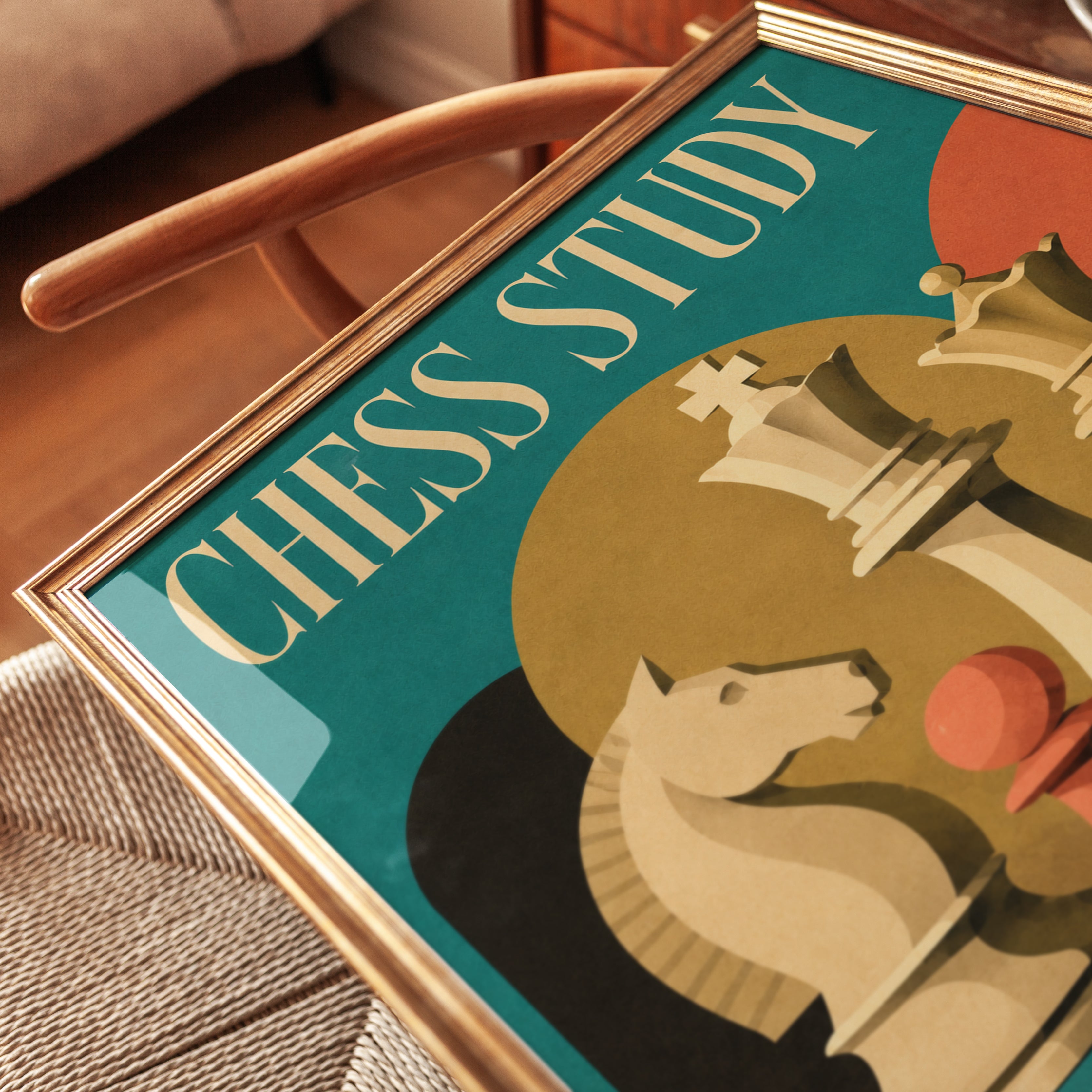 Chess Study Vintage Print — Mid-Century Retro Poster - detail