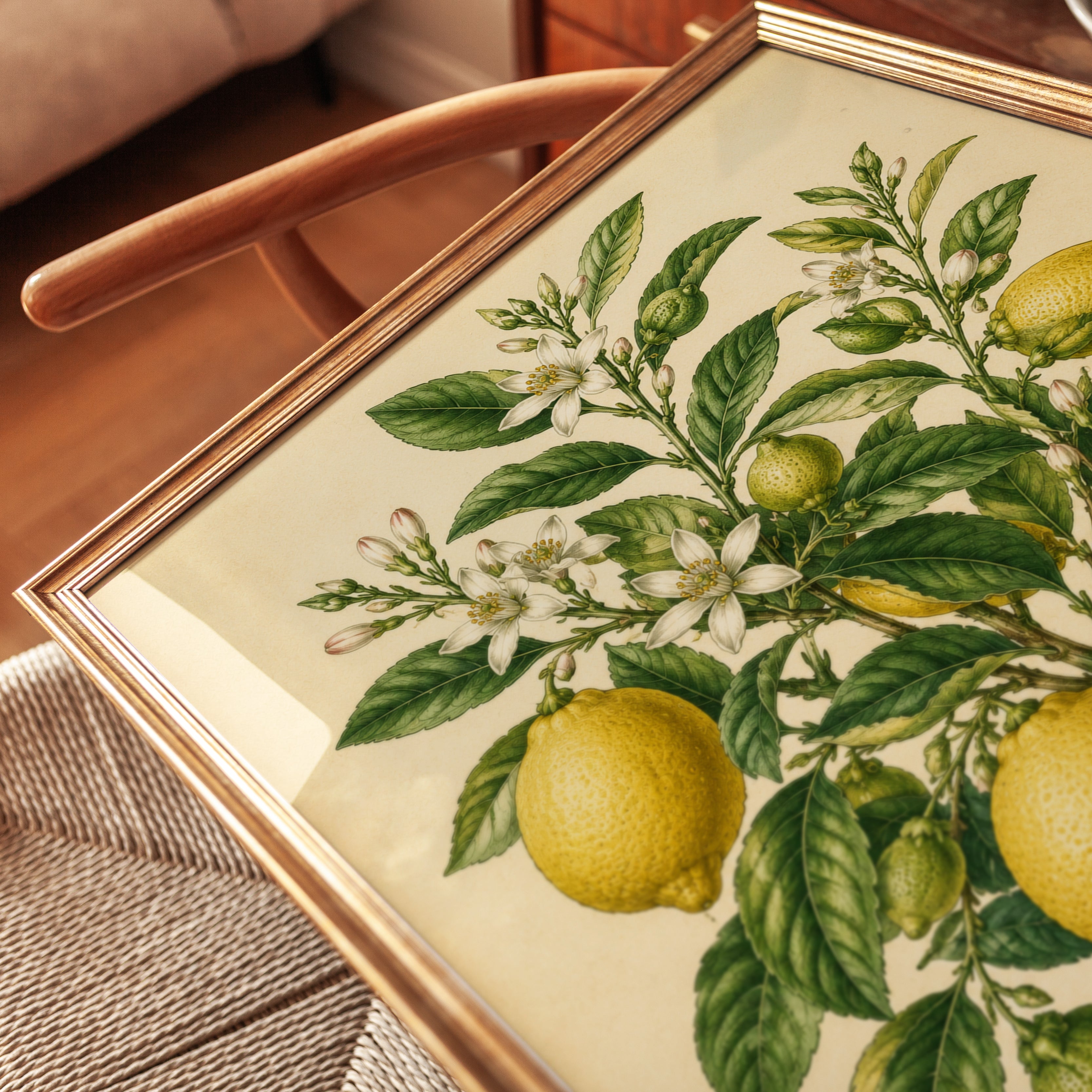 Lemon Tree Botanical Print — Vintage Citrus Illustration - detail