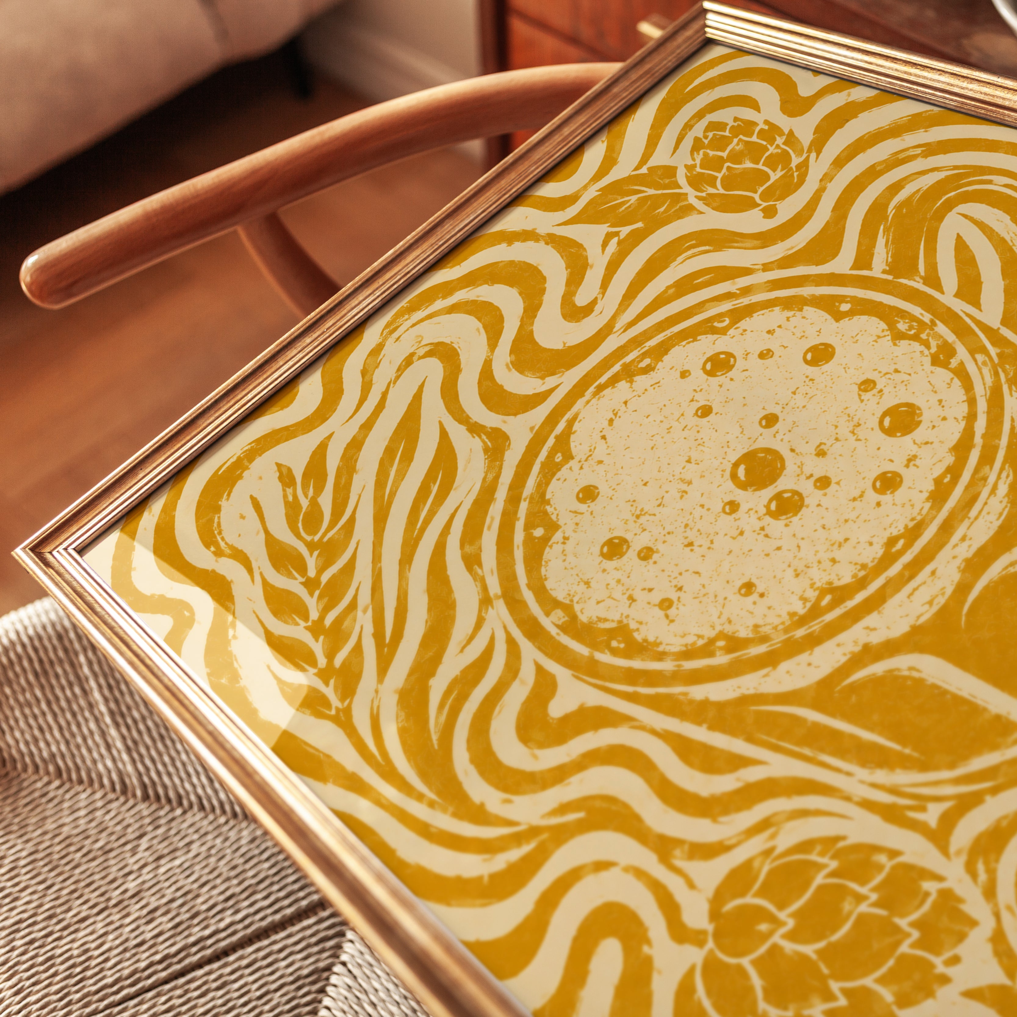 Craft Beer Art Print: Art Nouveau Golden Hops and Barley Design - detail