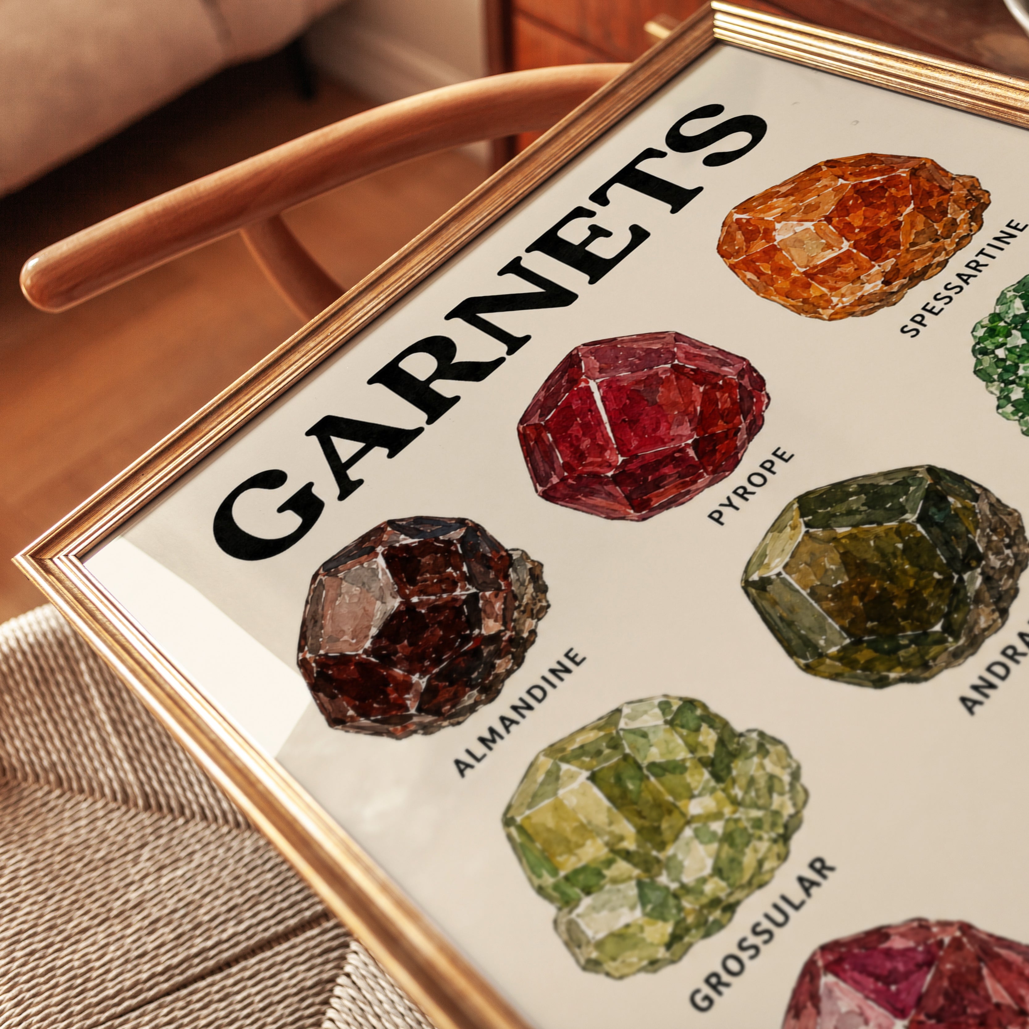 Garnet Gemstone Collection Print: Vintage Mineralogy Chart - detail