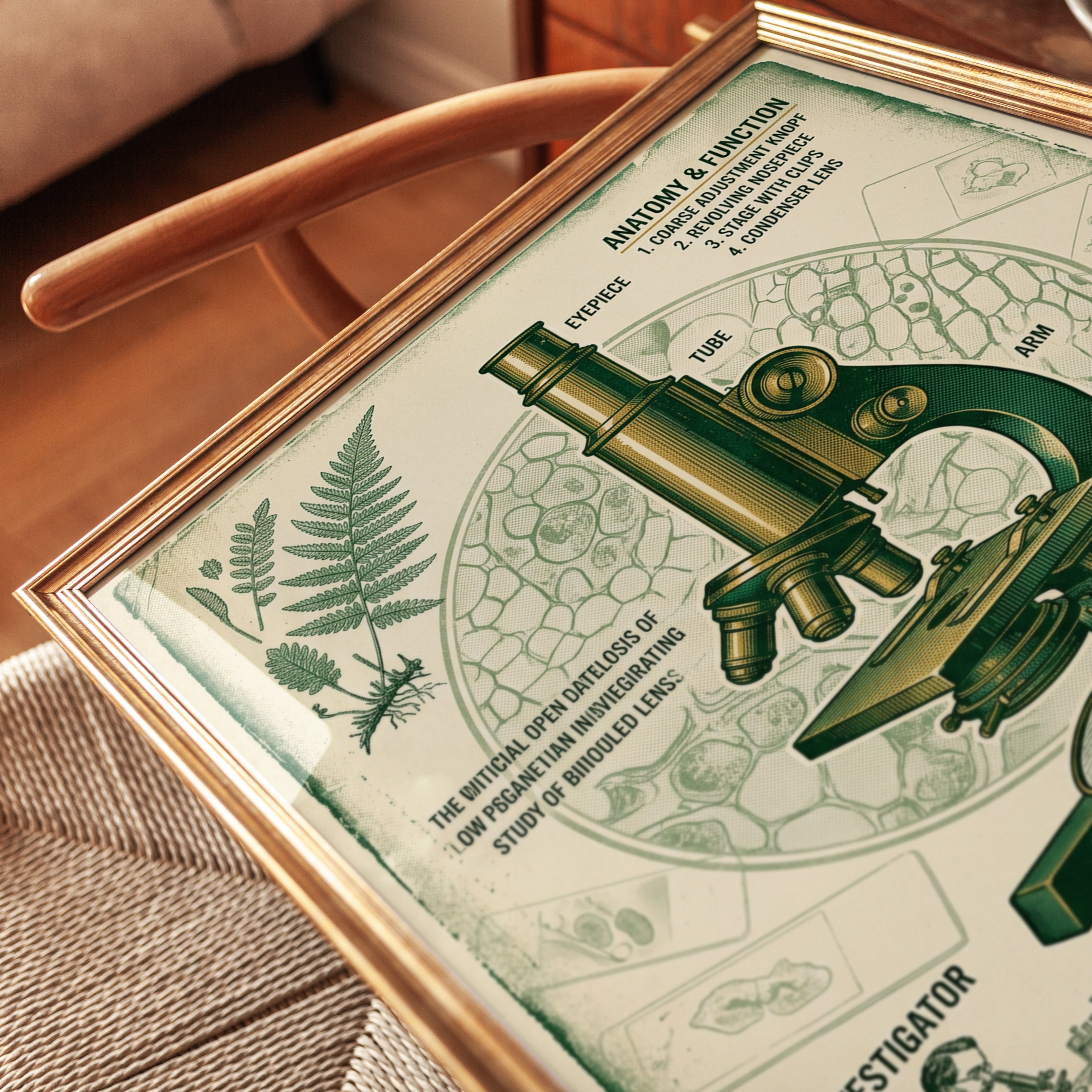 Vintage Microscope Diagram Poster: Scientific Botanical Art Print - detail