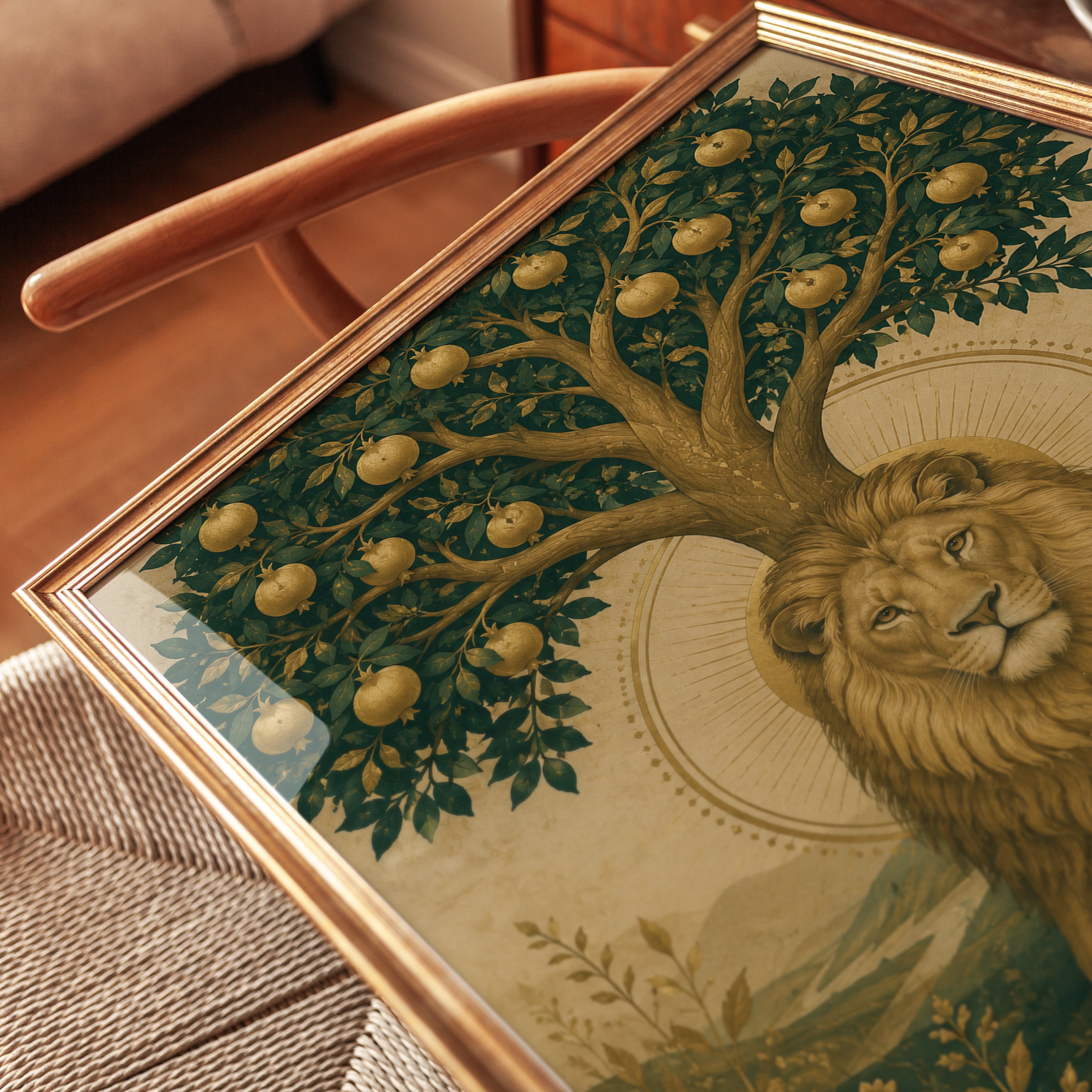 Medieval Lion Wall Art – Tree of Life Print - detail