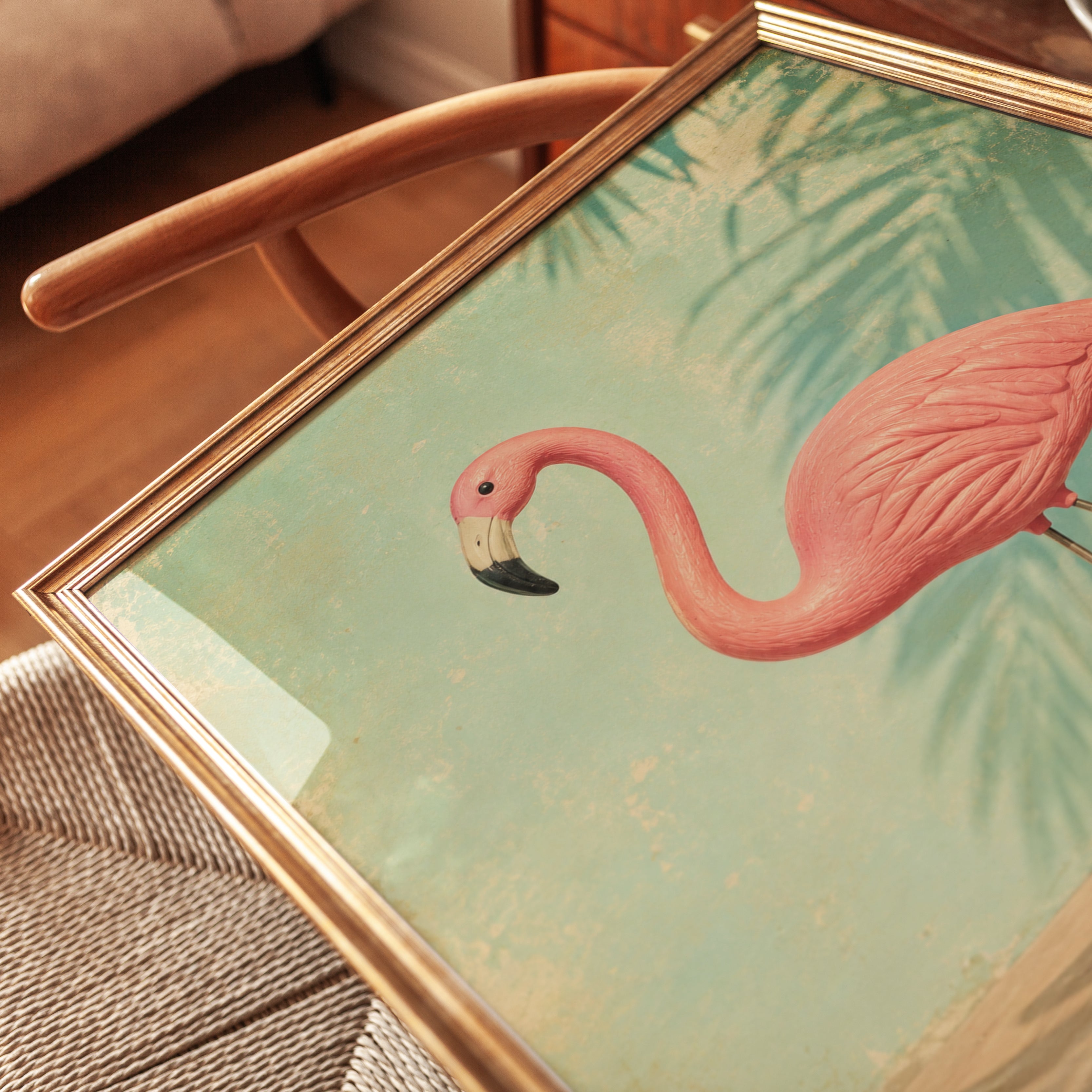 Vintage Flamingo Art Print: Retro Pink Tropical Wall Art - detail
