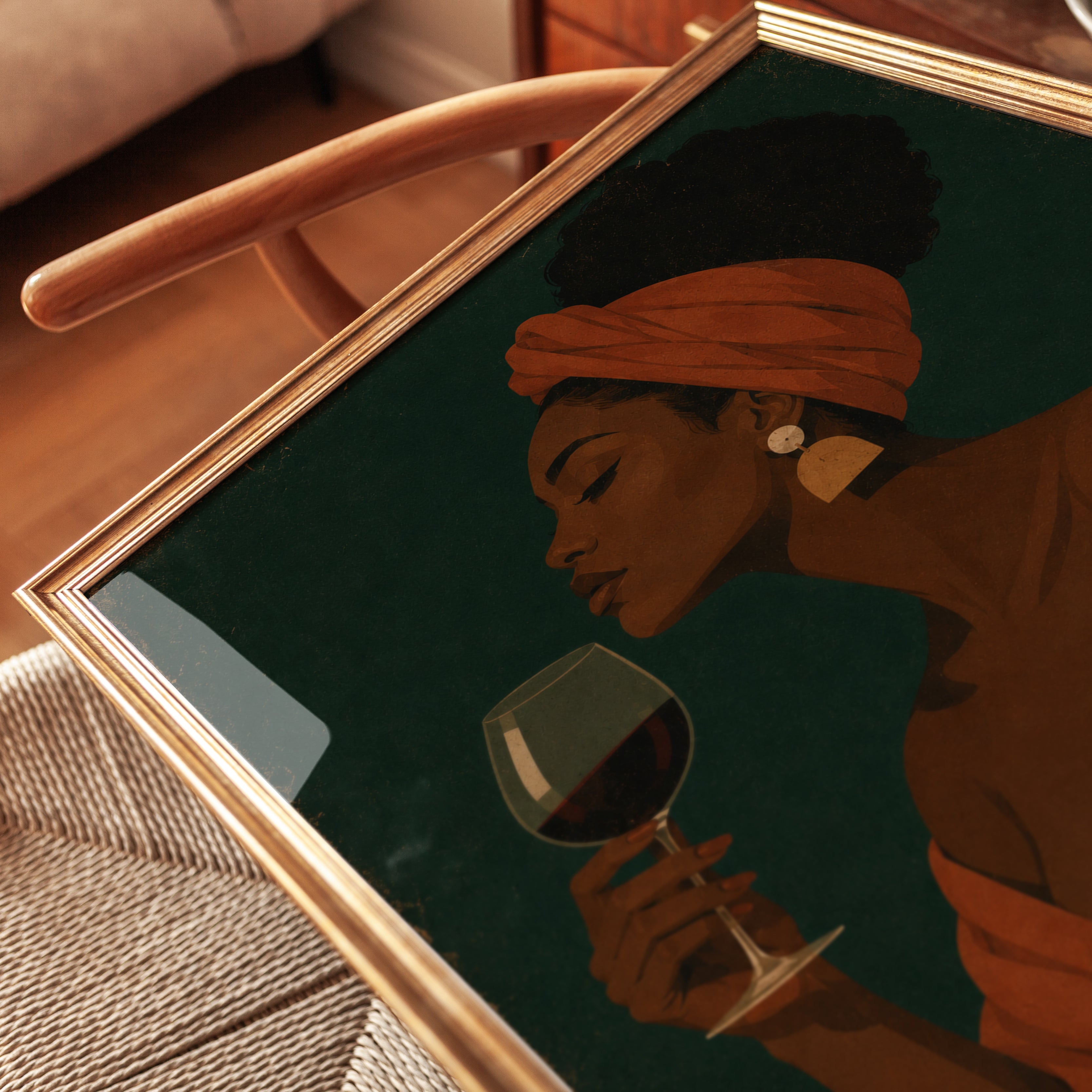 African Woman Wine Portrait Print - detail