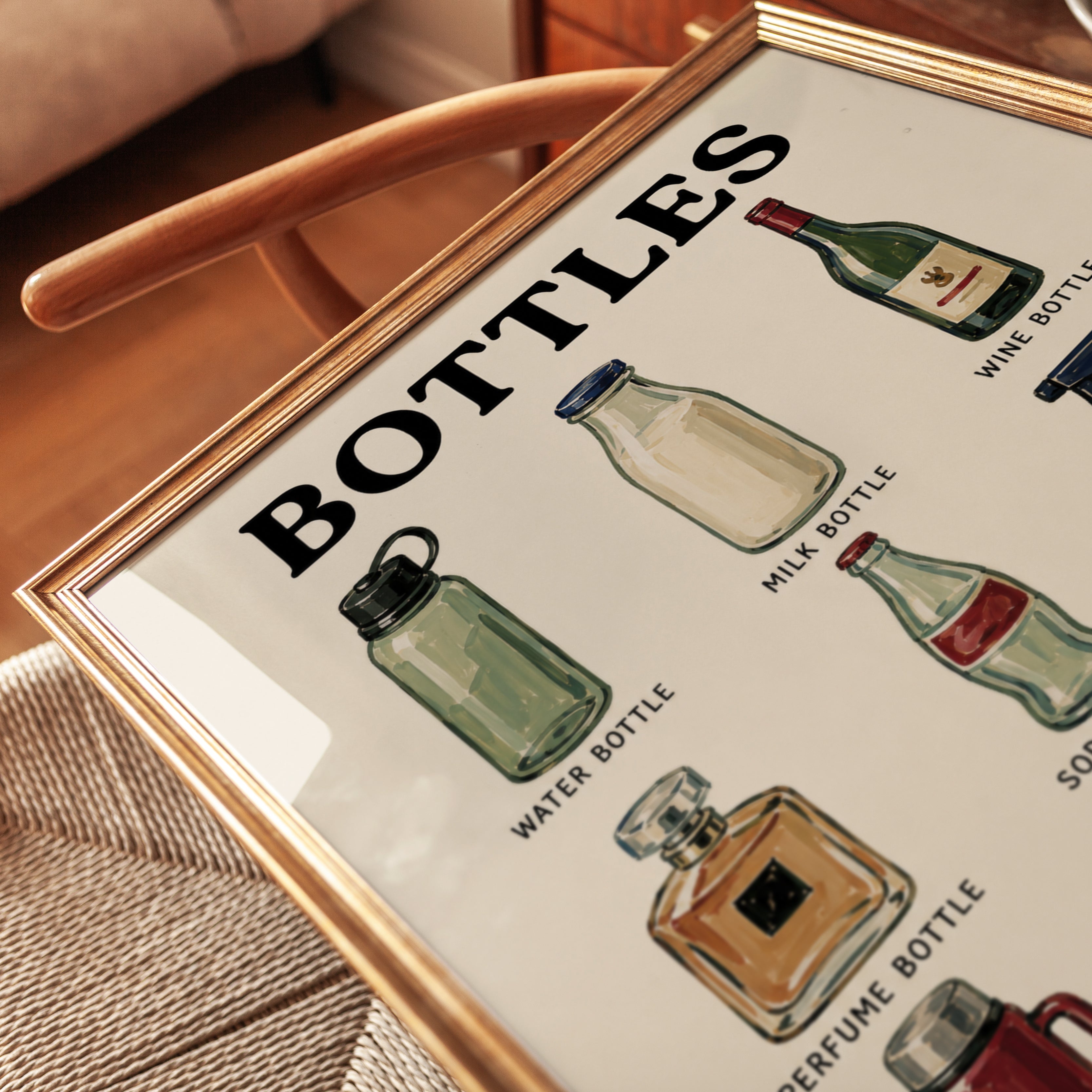 Bottles Reference Chart Poster: Vintage Educational Wall Art - detail