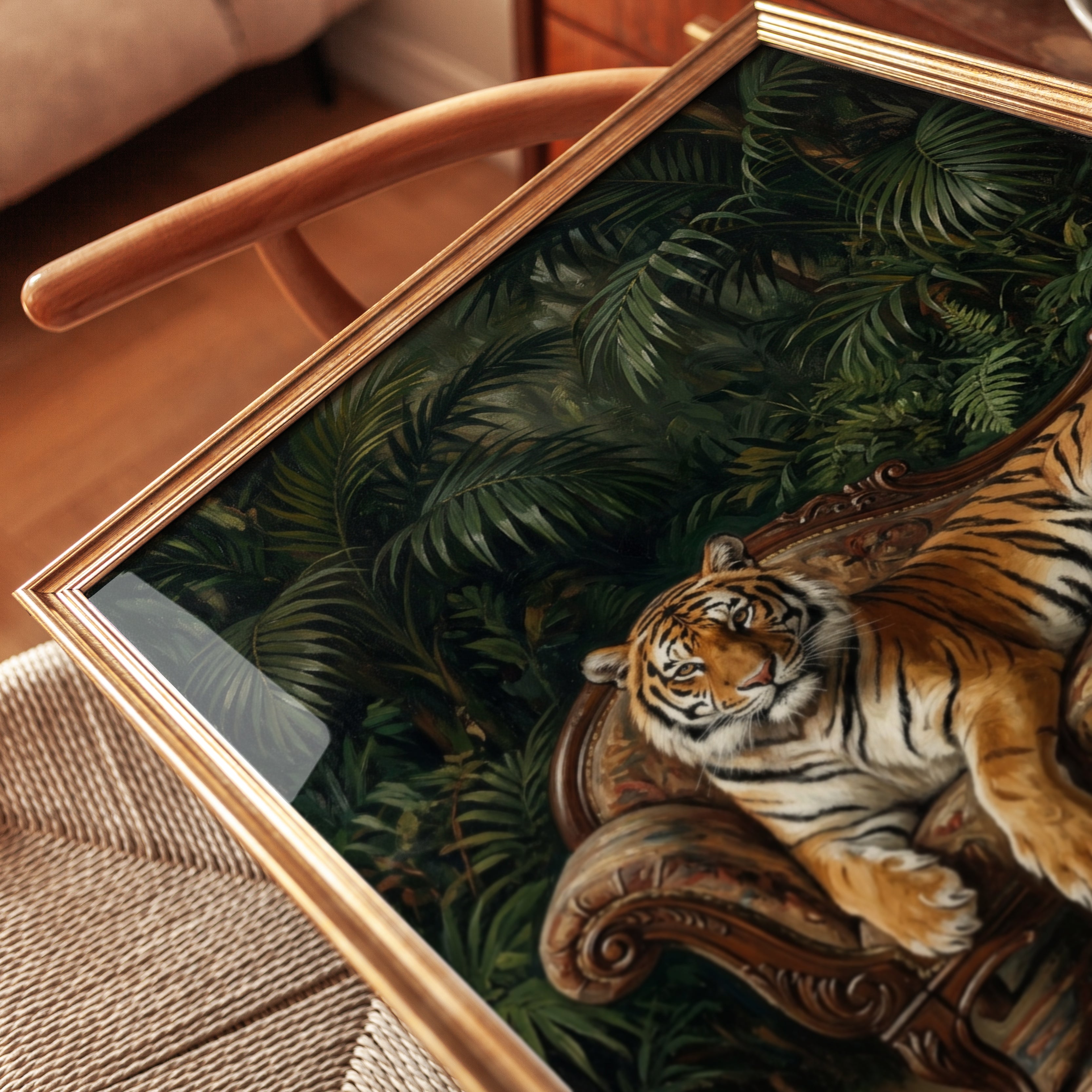 Tiger on Victorian Sofa Print — Jungle Maximalist Art - detail