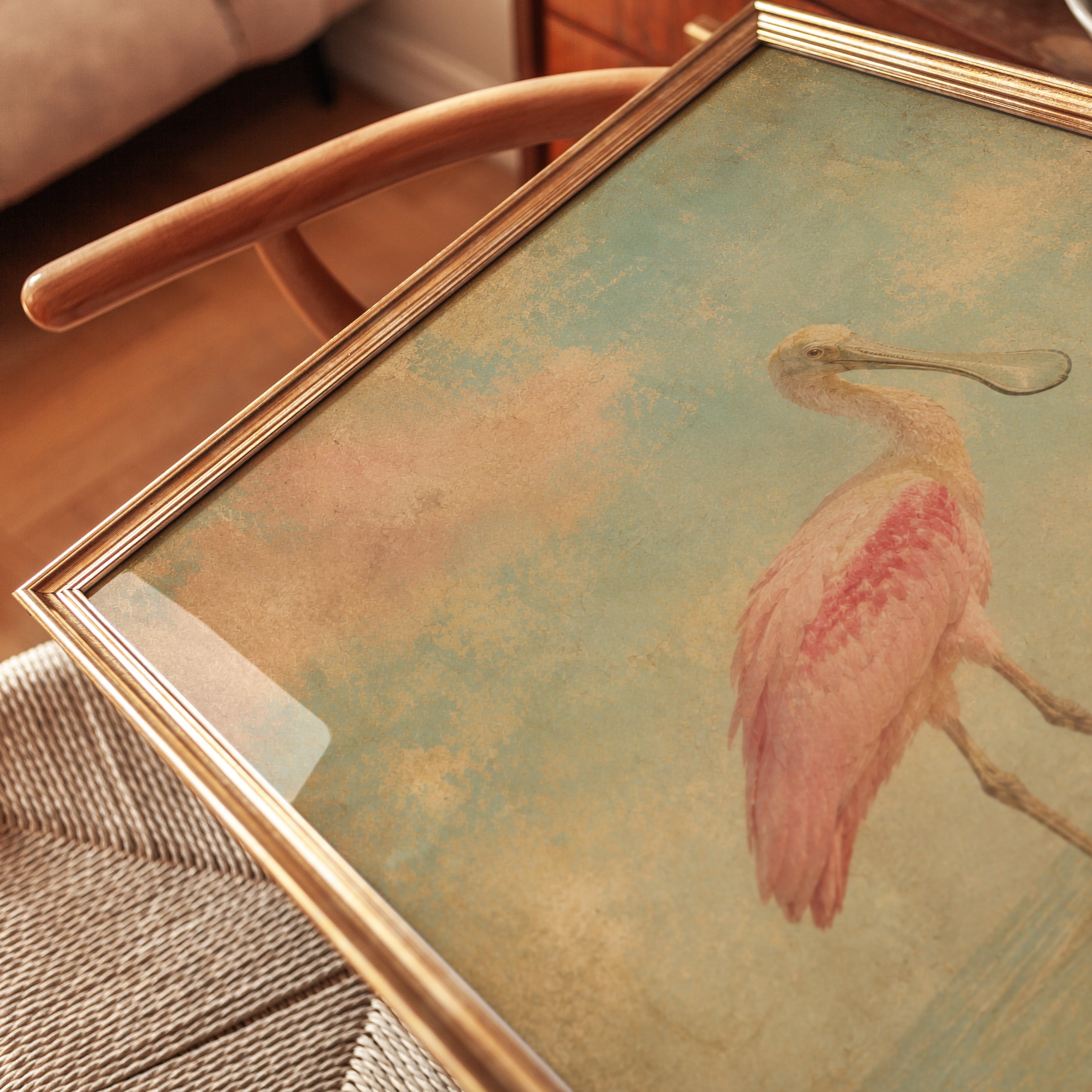 Roseate Spoonbill Print – Vintage Bird Wall Art - detail