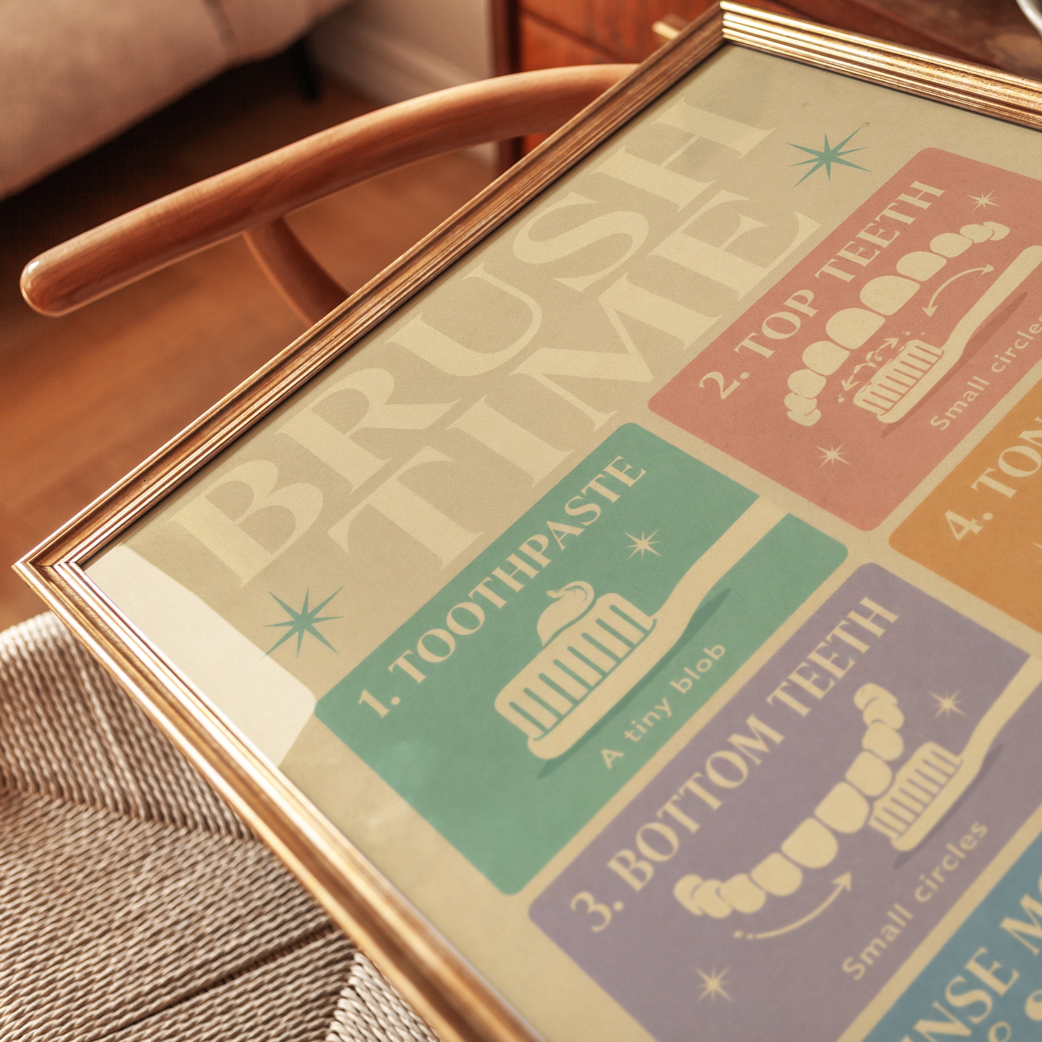 Retro Toothbrushing Guide Print - detail