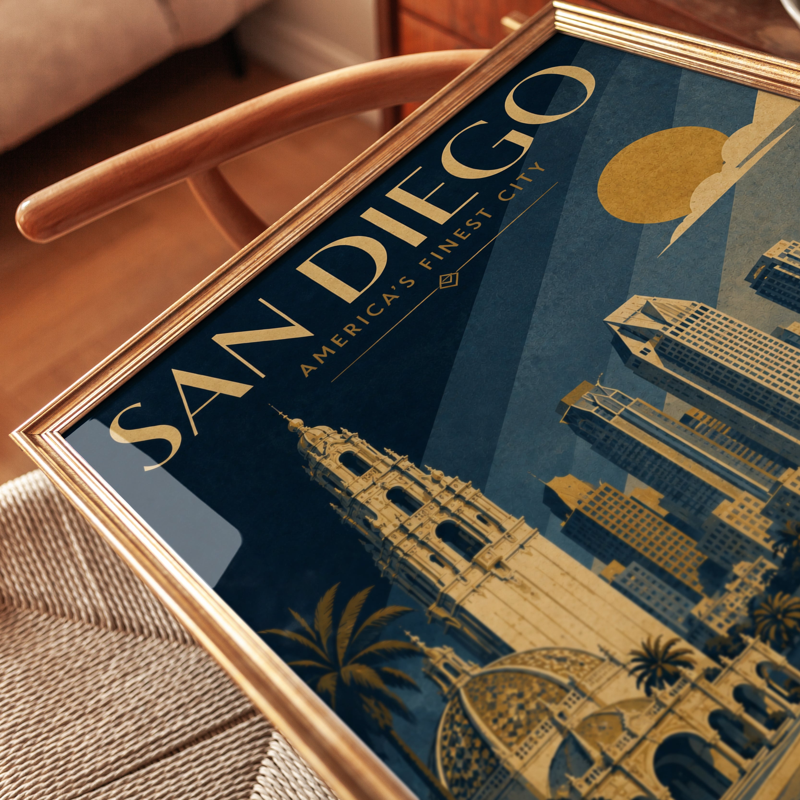 San Diego Vintage Travel Poster: Art Deco Skyline Wall Art - detail