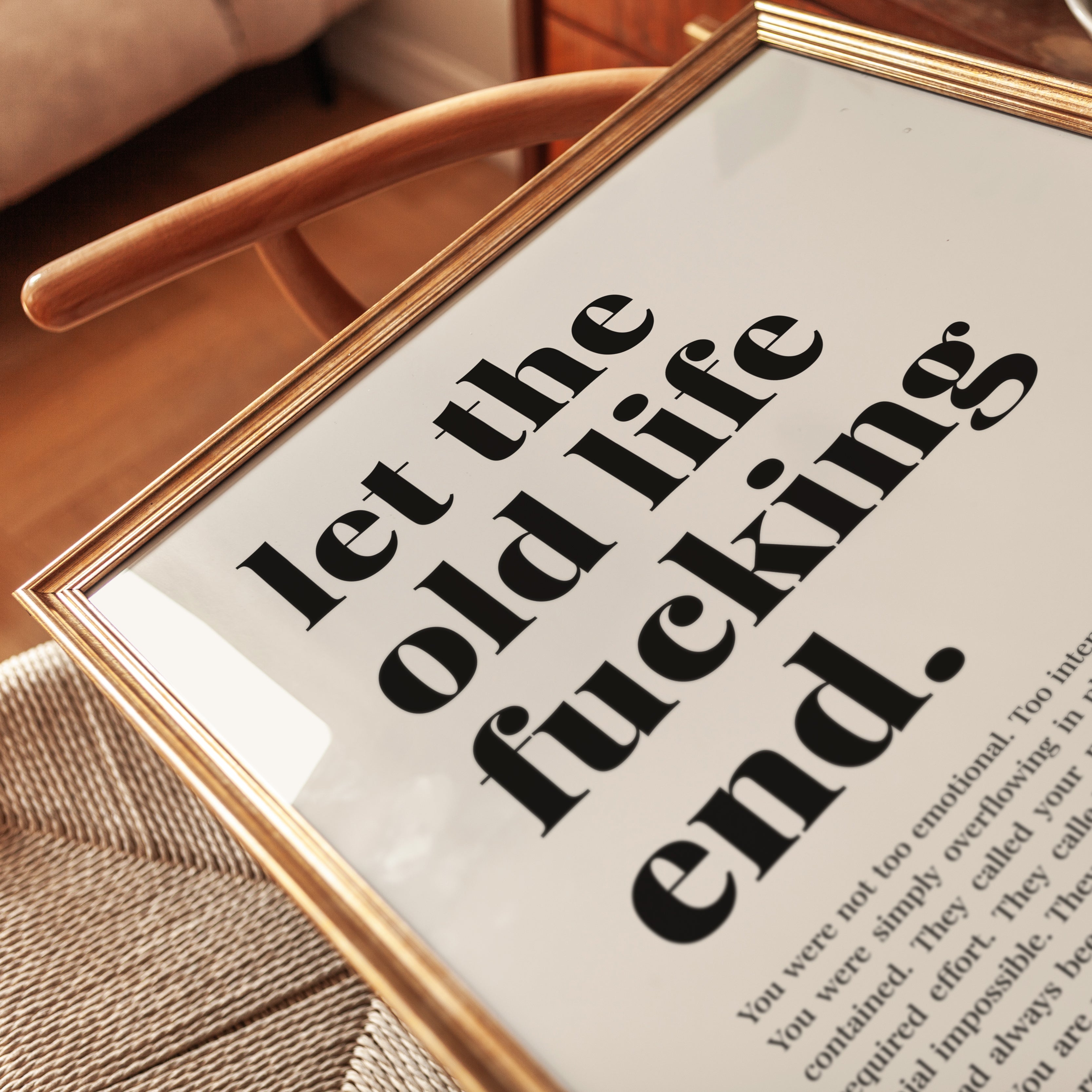 Let The Old Life End Typography Print: Bold Motivational Wall Art - detail