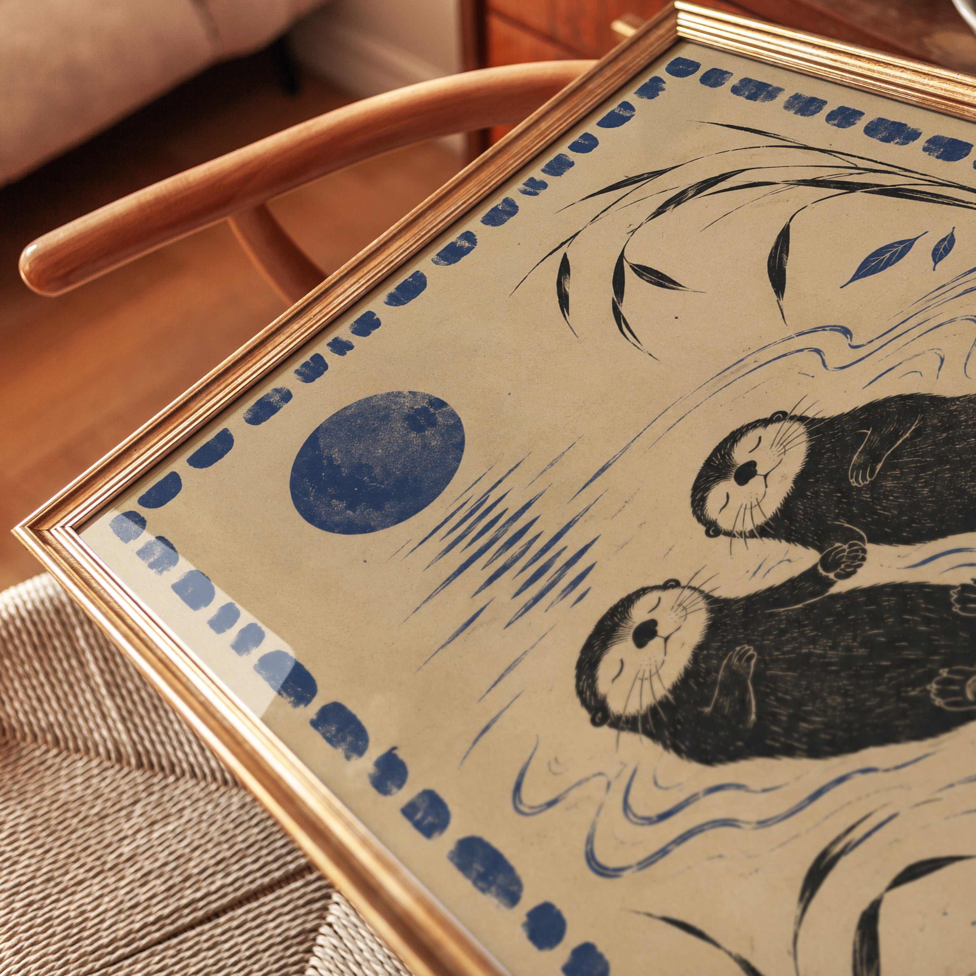 Sea Otter Wall Art – Japanese Folk Style Print - detail