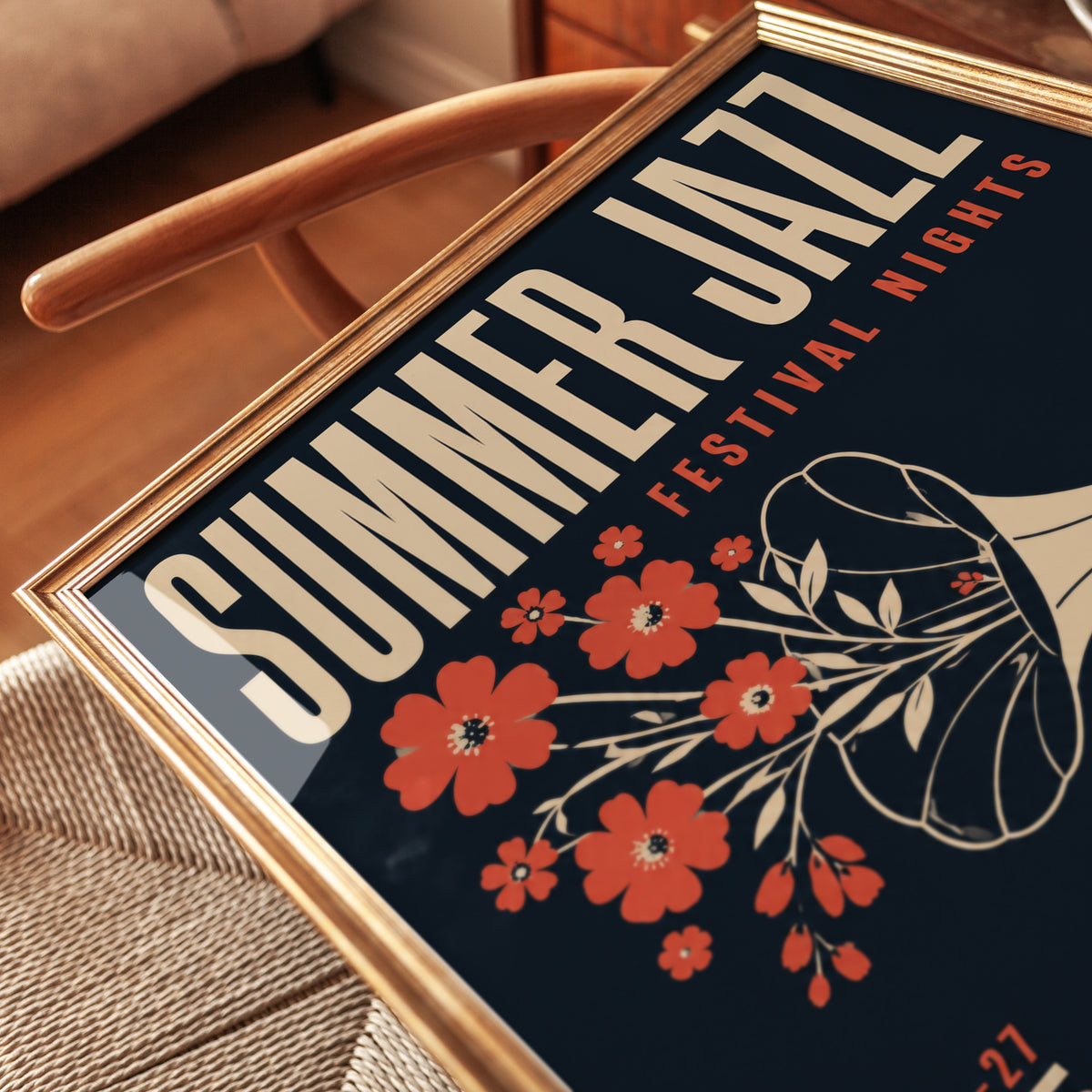 Summer Jazz Festival Poster: Vintage Gramophone Art Print - detail