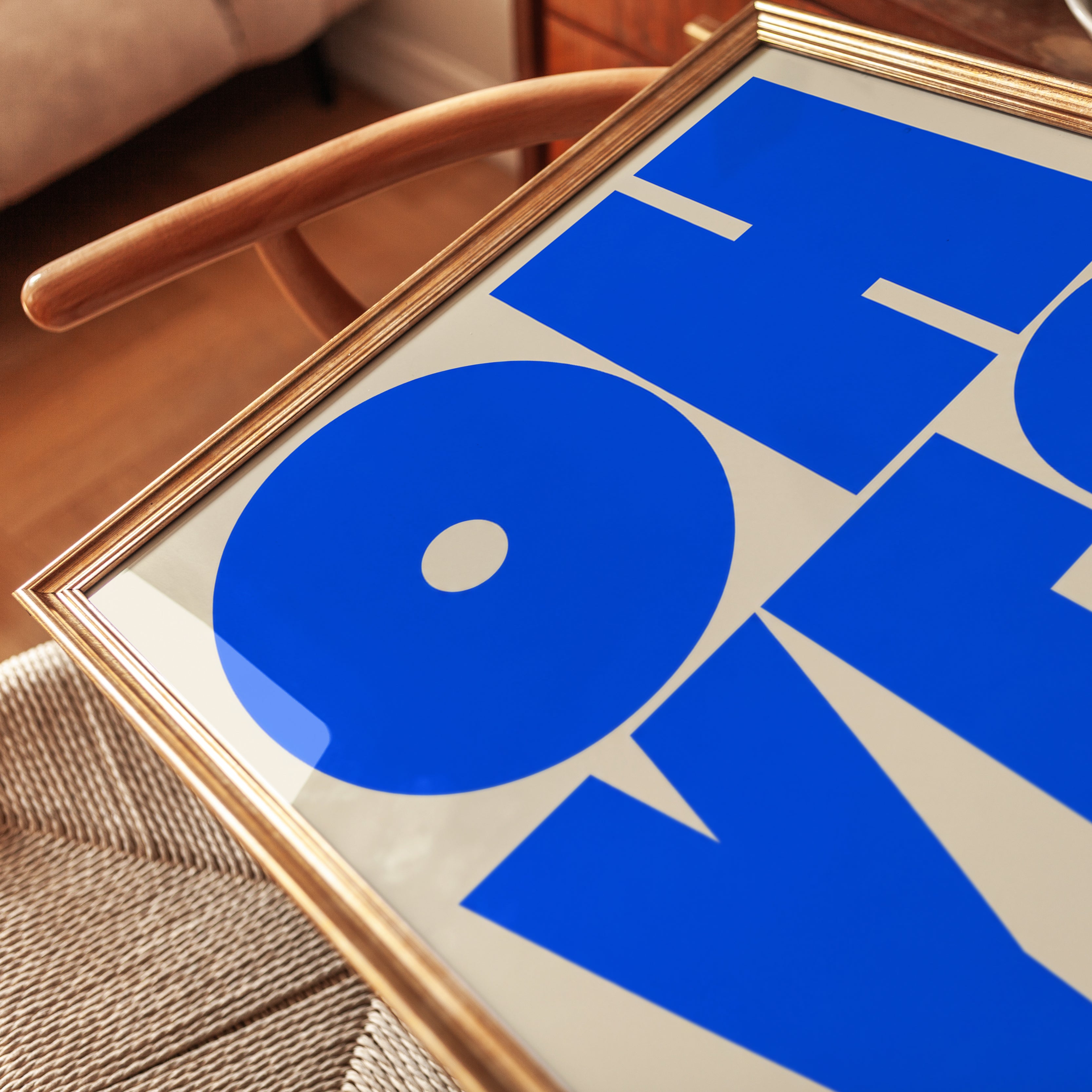 Oh Yes Typography Print — Bold Blue Retro Lettering - detail
