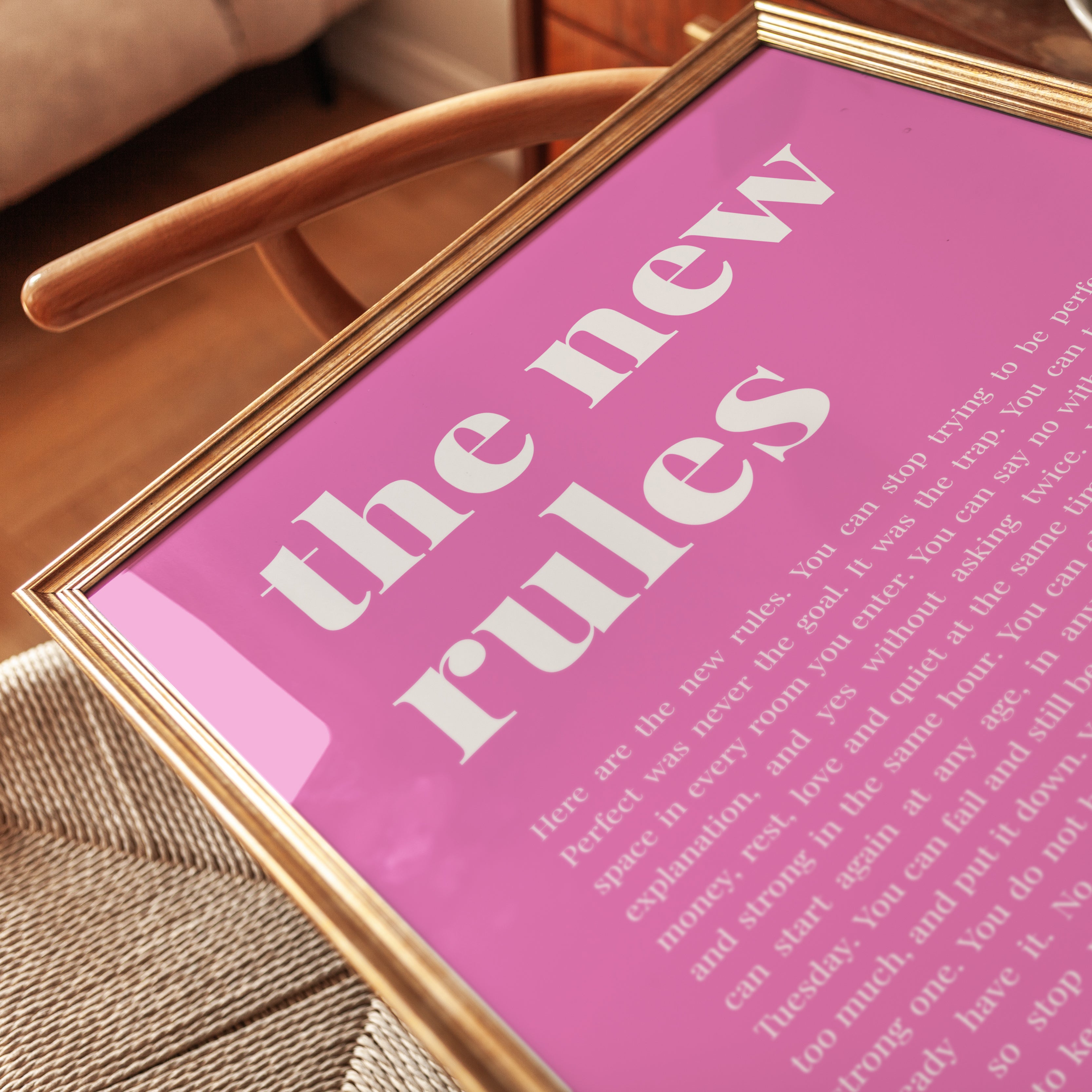 The New Rules Typography Print: Pink Motivational Wall Art - detail