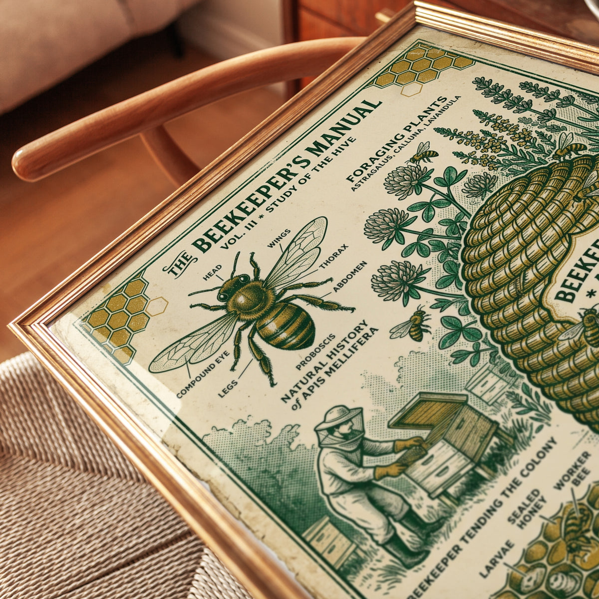 Beekeeper's Manual Poster: Vintage Educational Beekeeping Art - detail